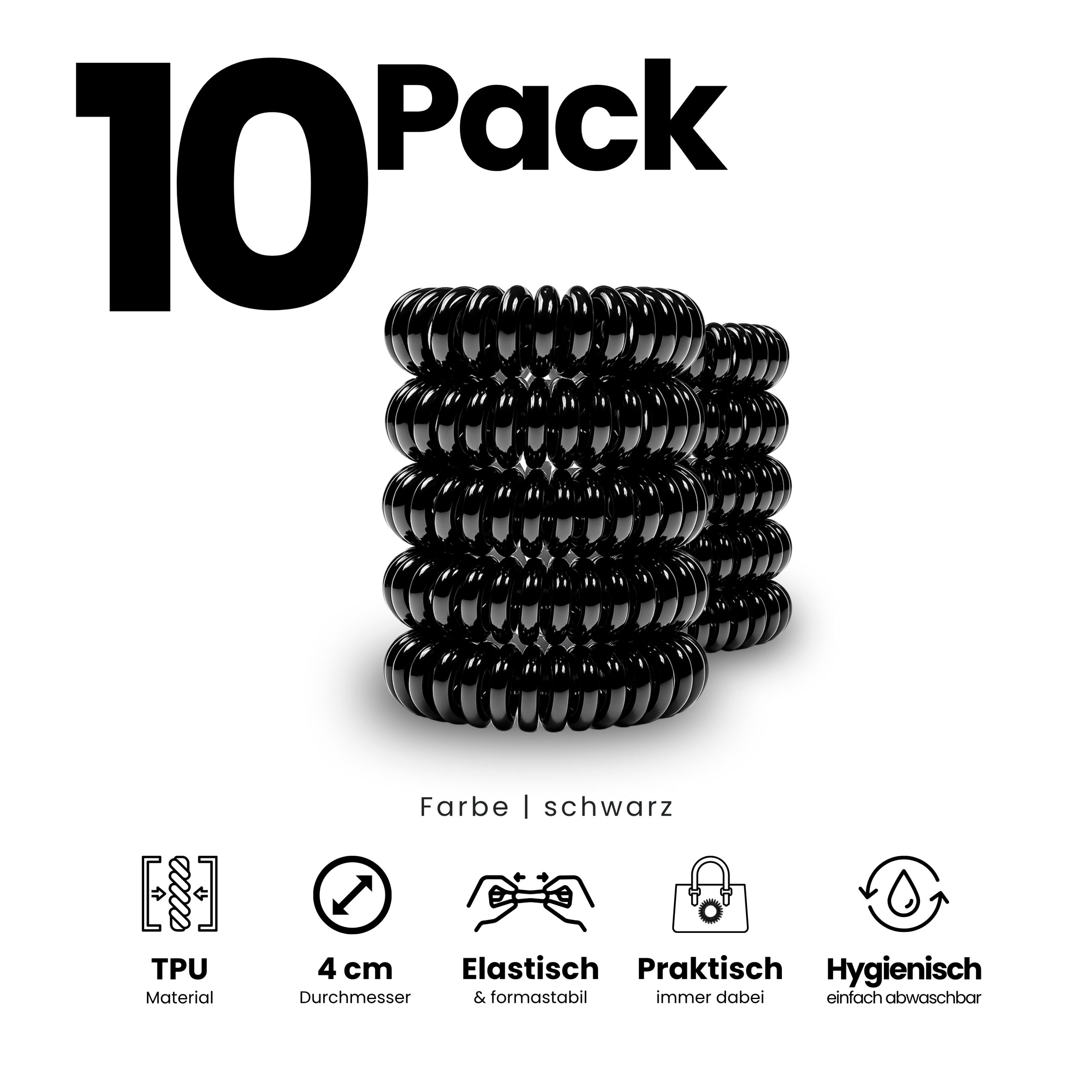 Spiral Haargummi Schwarz | 10er Pack - 4cm – Bild 2