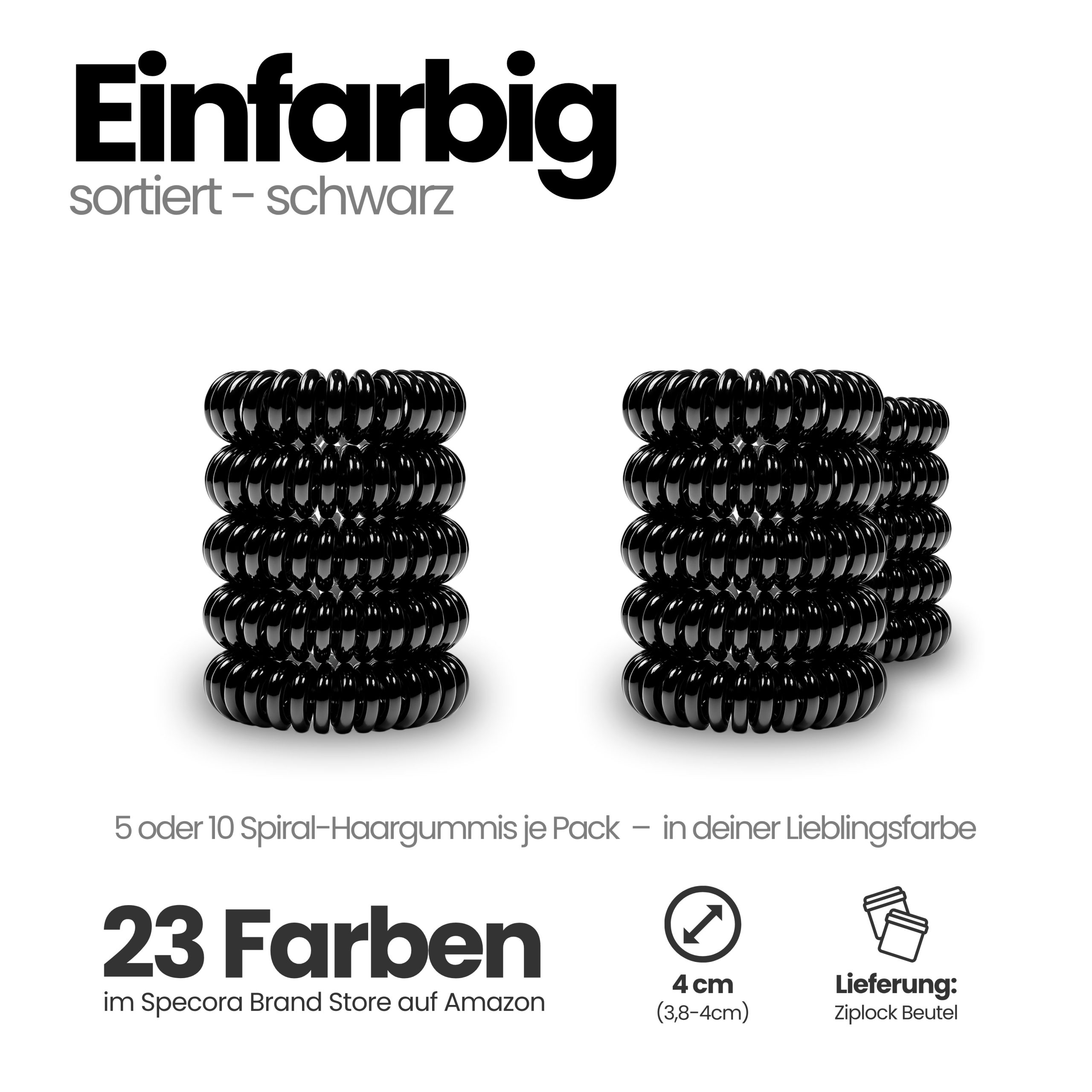 Spiral Haargummi Schwarz | 10er Pack - 4cm – Bild 4