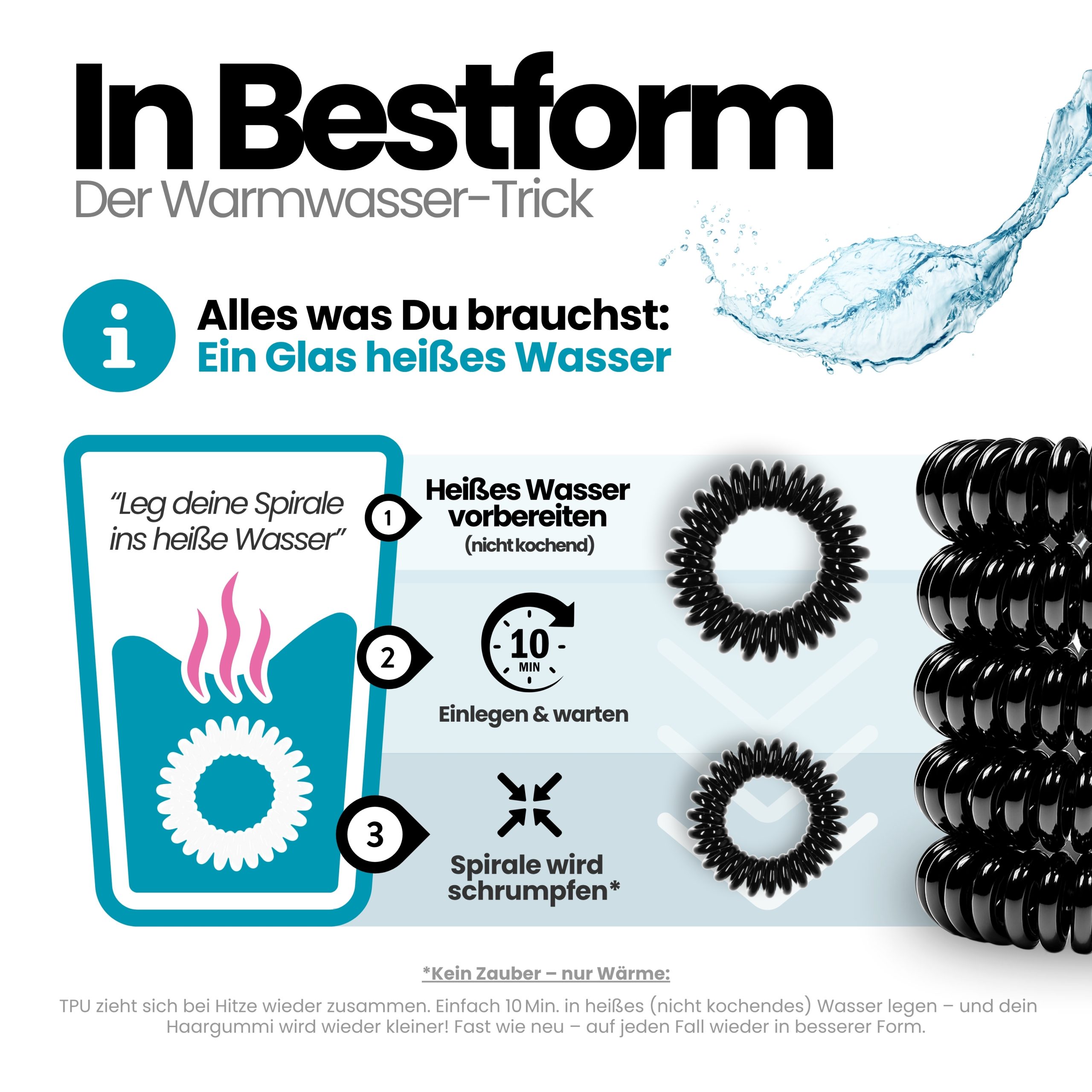 Spiral Haargummi Schwarz | 10er Pack - 4cm – Bild 6