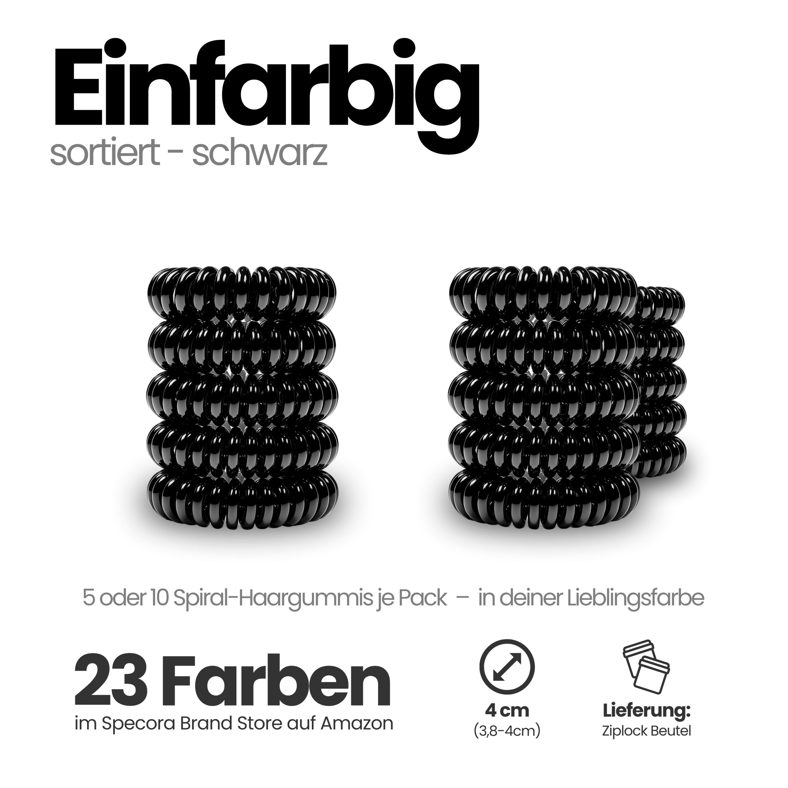 Spiral Haargummi Schwarz | 5er Pack - 4cm – Bild 4