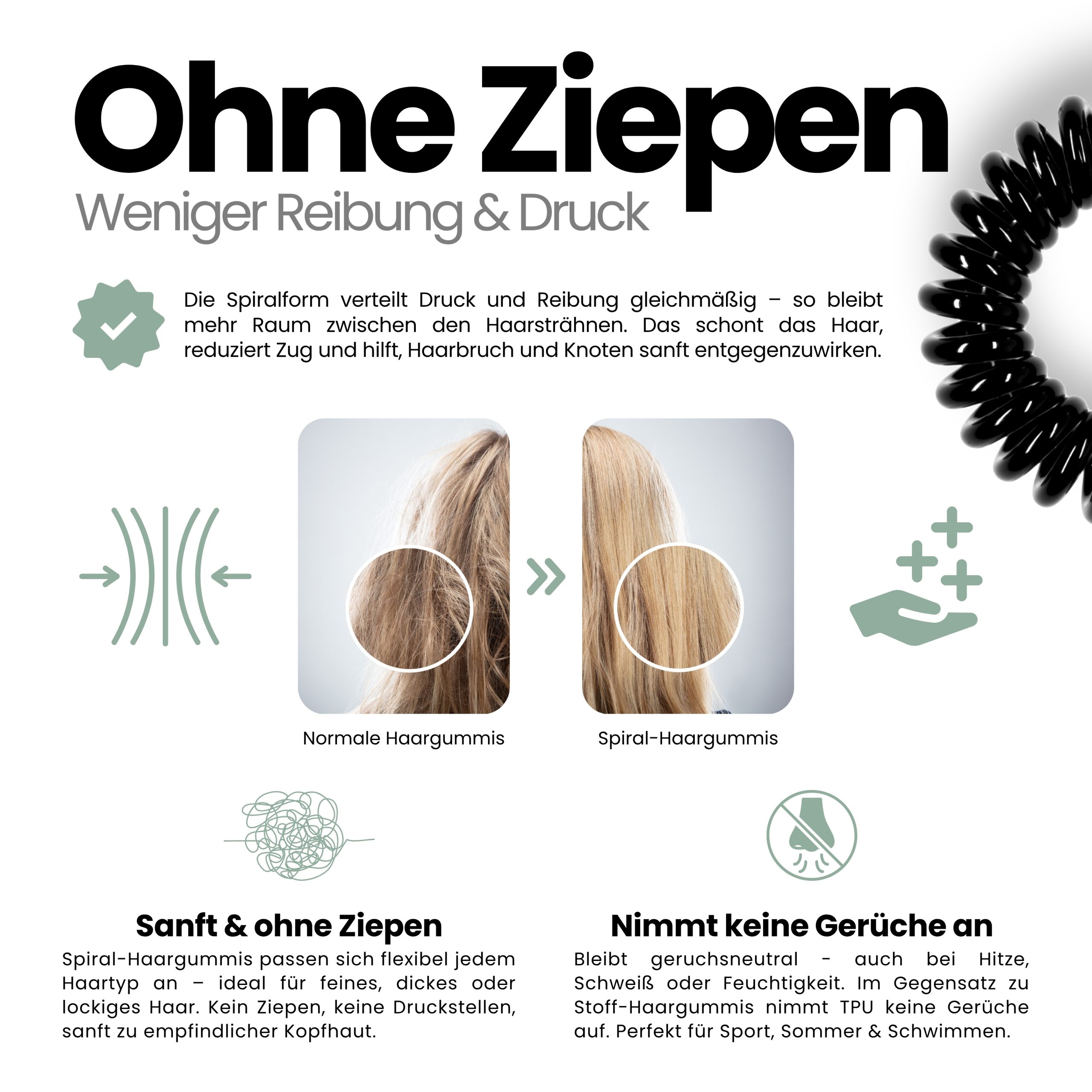Spiral Haargummi Schwarz | 5er Pack - 4cm – Bild 5