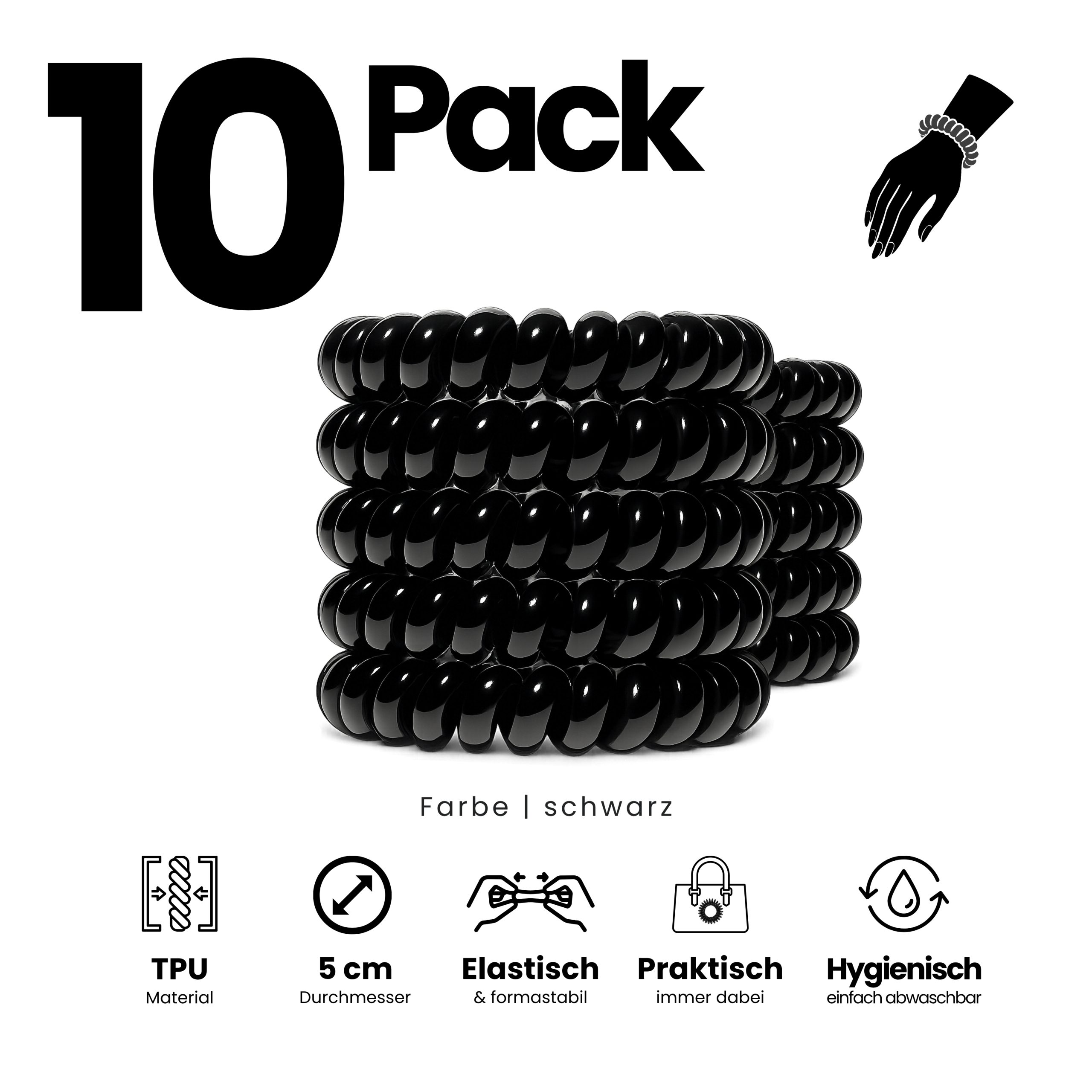 Spiral Haargummi Schwarz | 10er Pack - 5cm – Bild 2