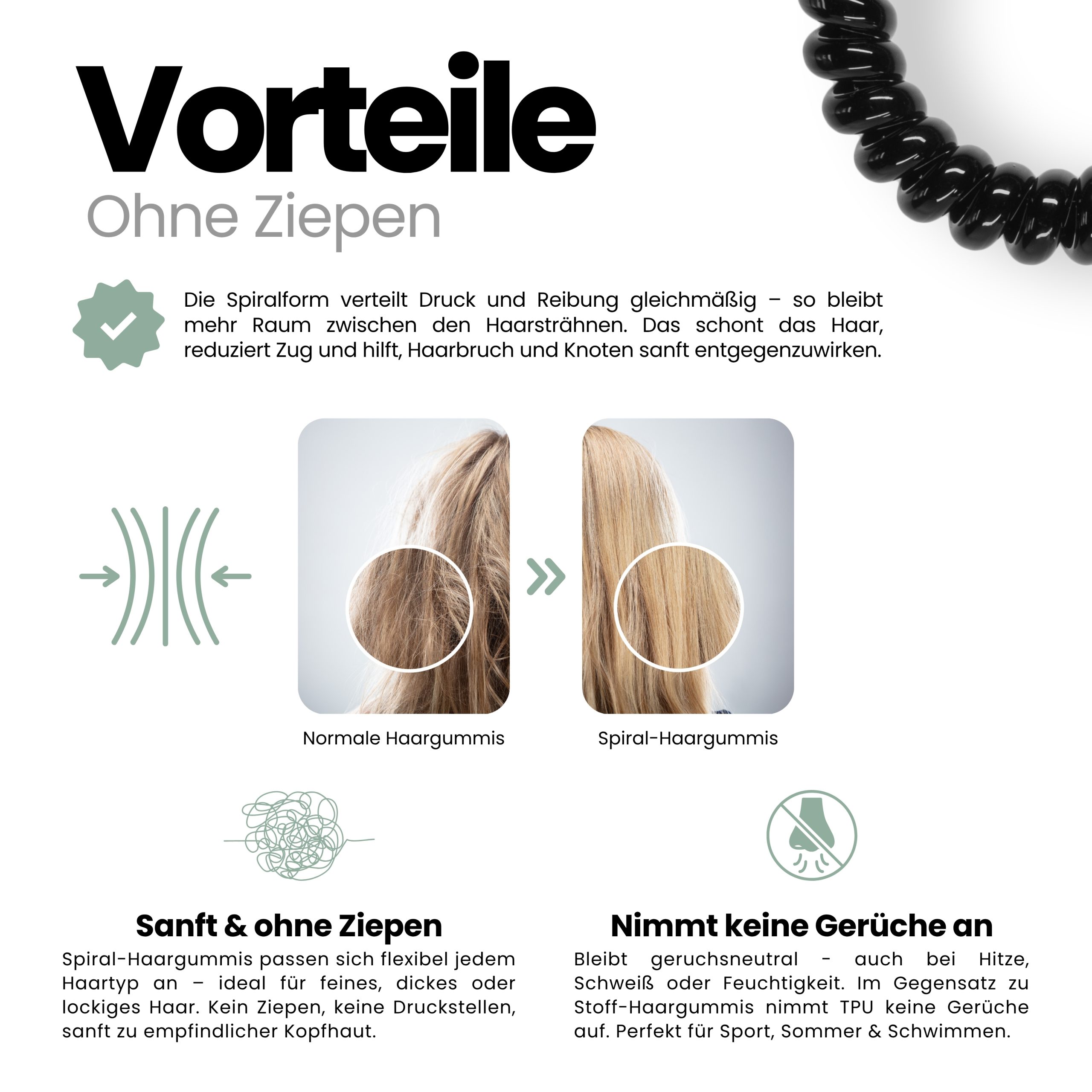 Spiral Haargummi Schwarz | 10er Pack - 5cm – Bild 5