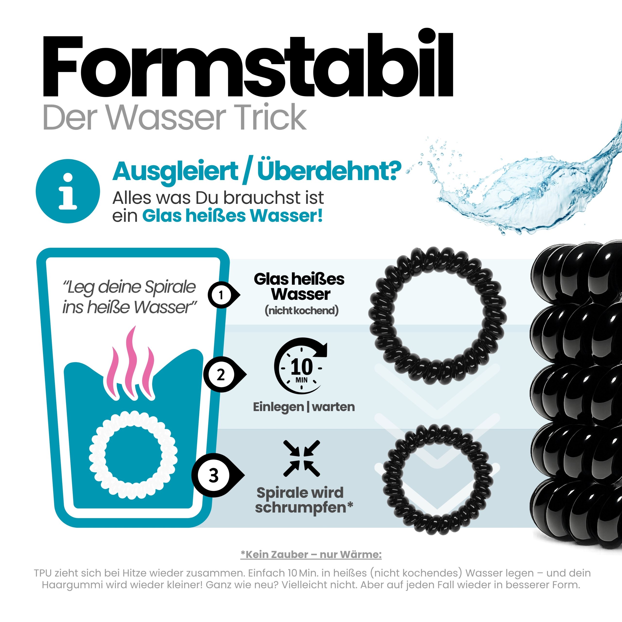 Spiral Haargummi Schwarz | 10er Pack - 5cm – Bild 6