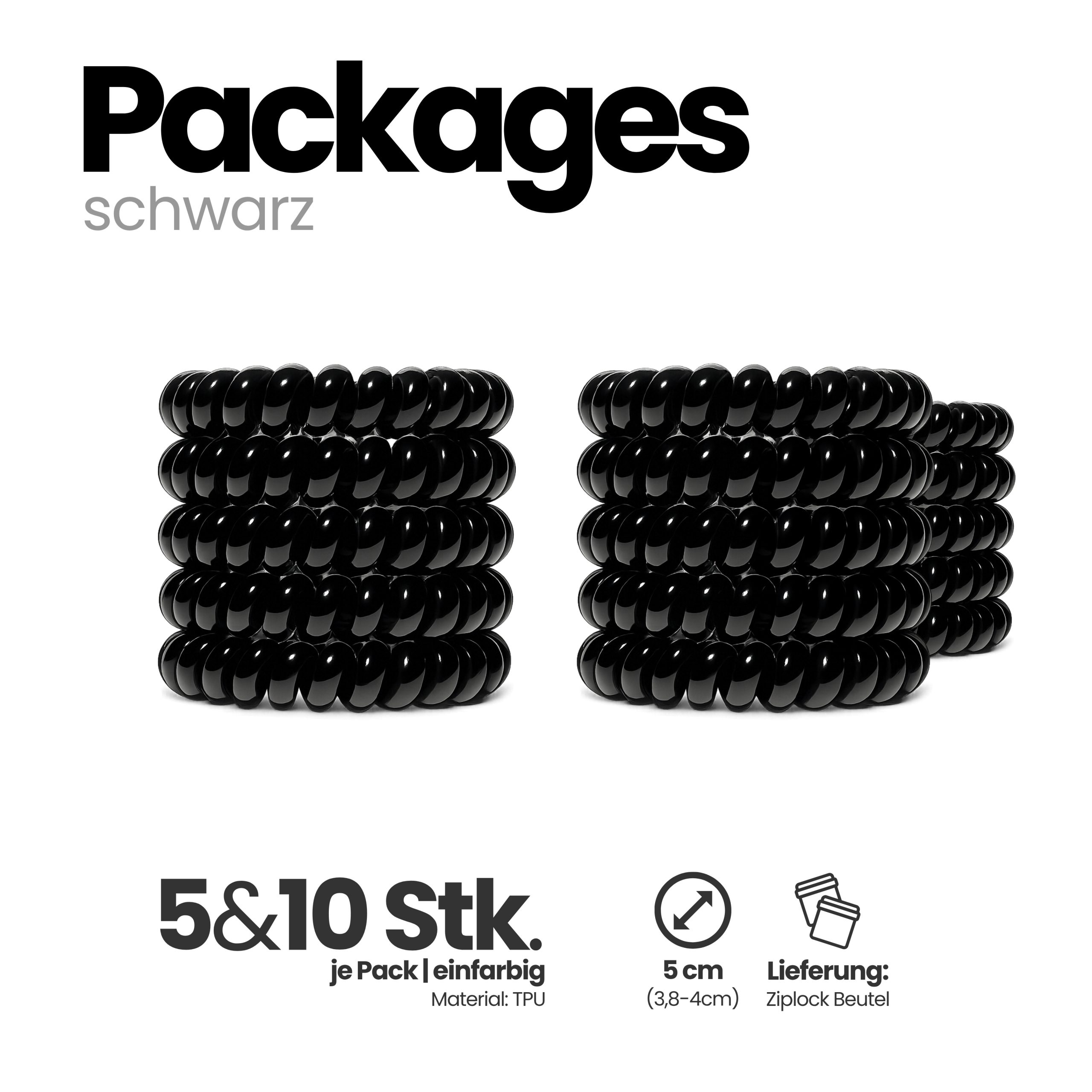 Spiral Haargummi Schwarz | 5er Pack - 5cm – Bild 4