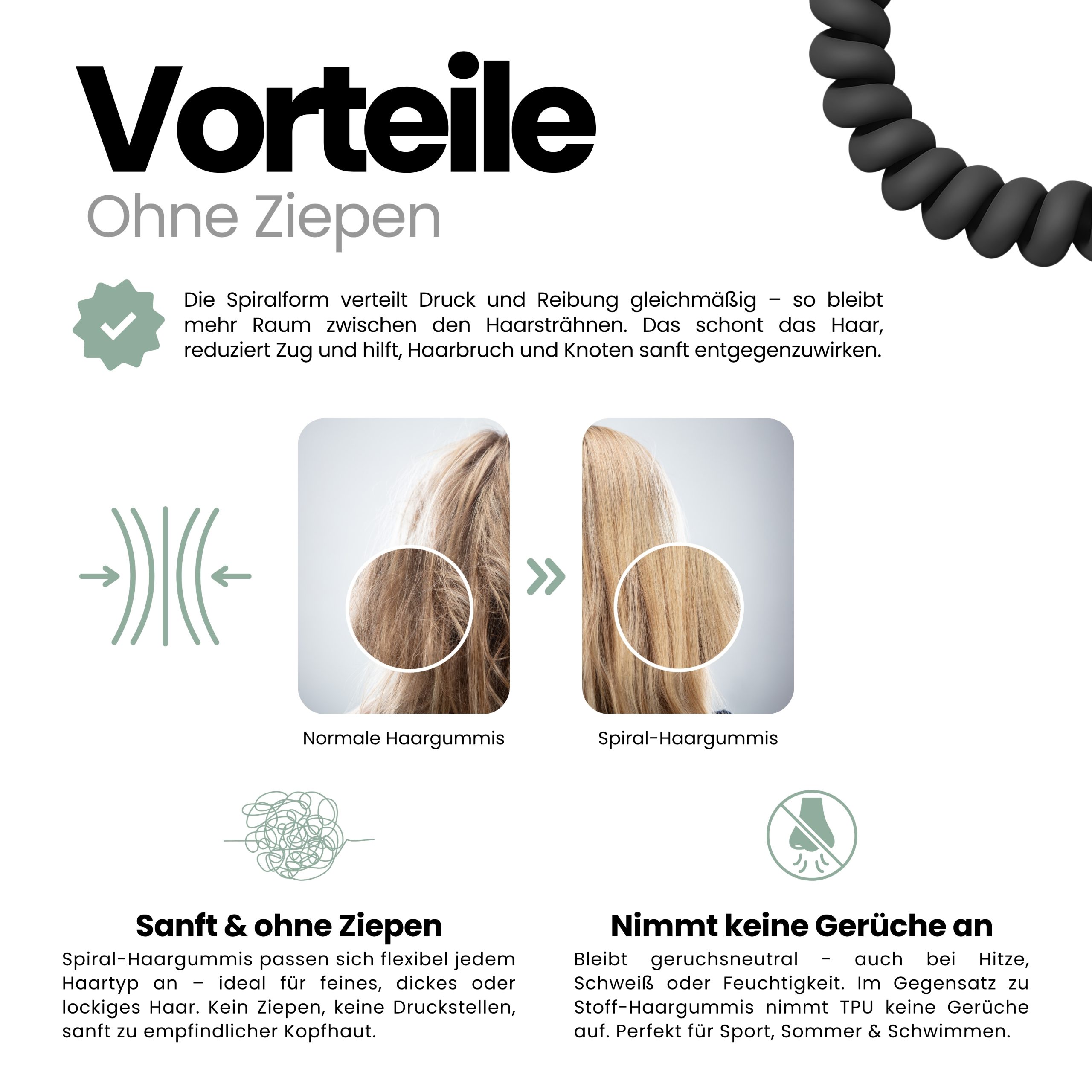 Spiral Haargummi Mattschwarz | 10er Pack - 5cm – Bild 5