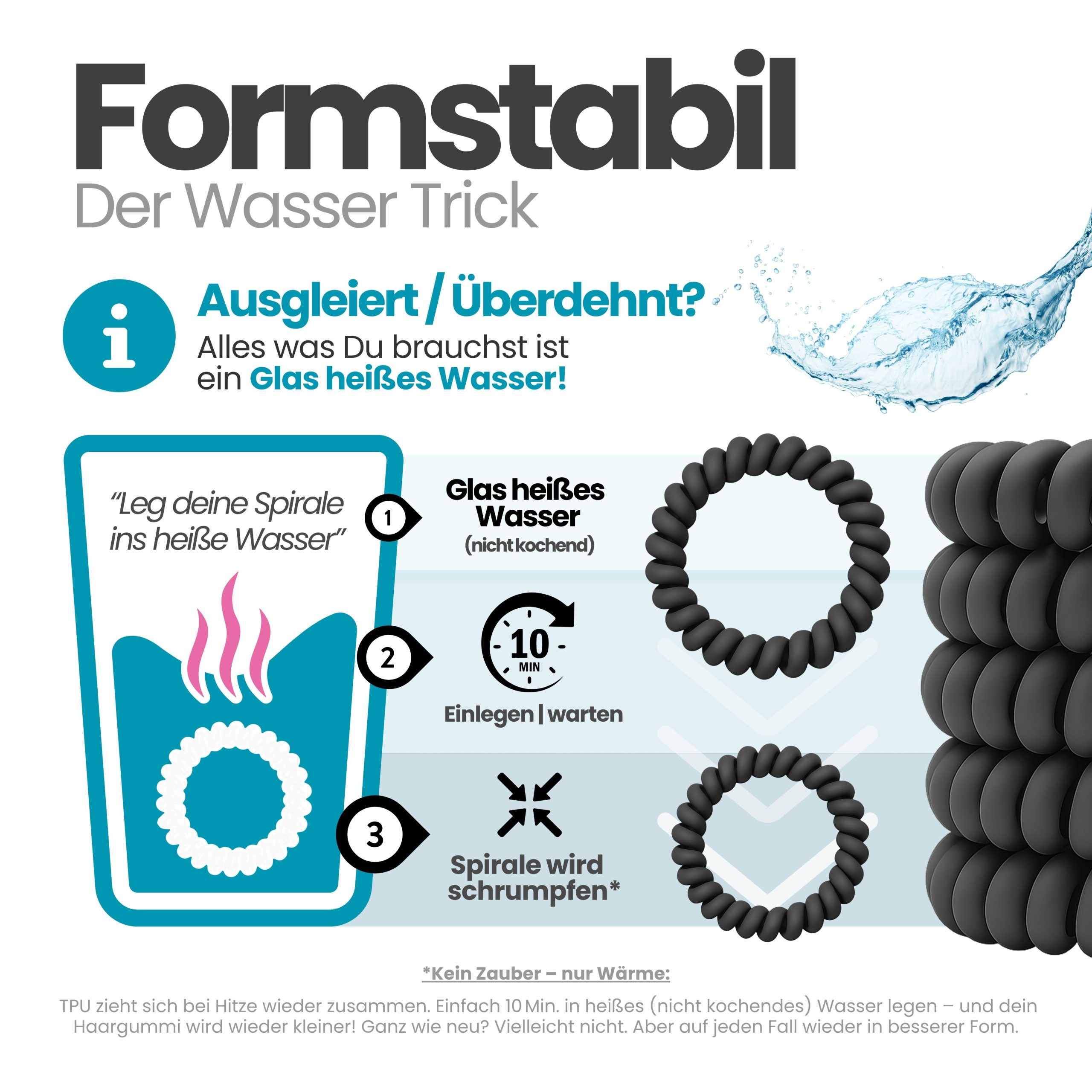 Spiral Haargummi Mattschwarz | 10er Pack - 5cm – Bild 6