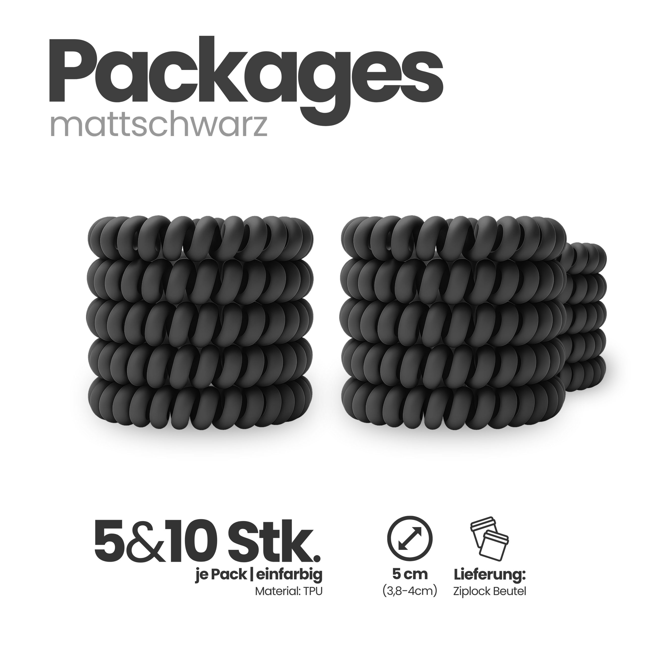 Spiral Haargummi Mattschwarz | 5er Pack - 5cm – Bild 4
