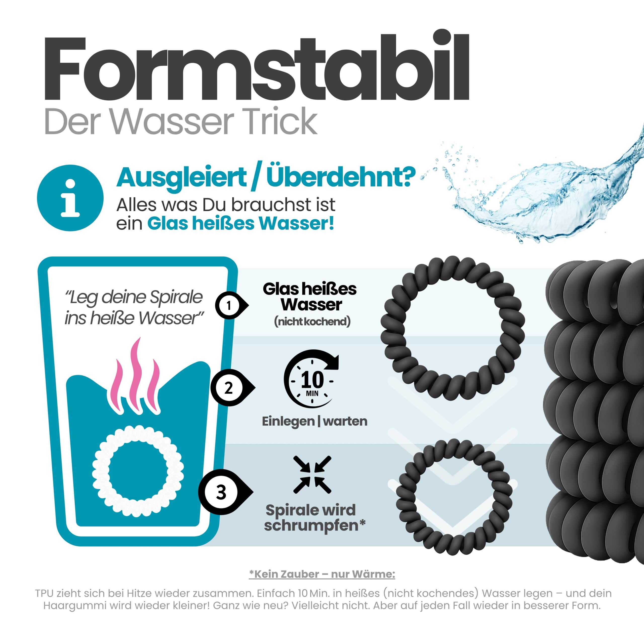 Spiral Haargummi Mattschwarz | 5er Pack - 5cm – Bild 6