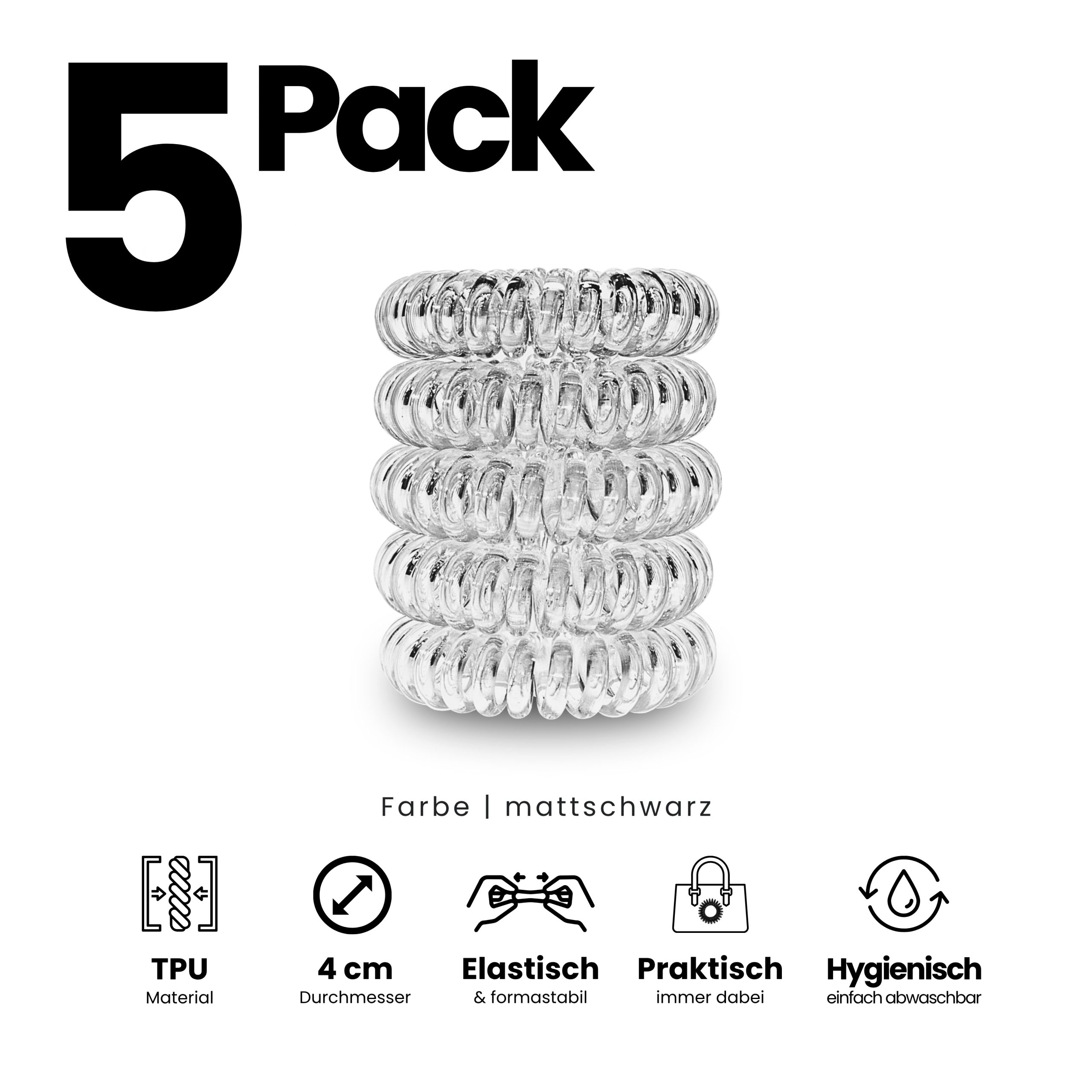Spiral Haargummi Transparent | 5er Pack - 4cm – Bild 2