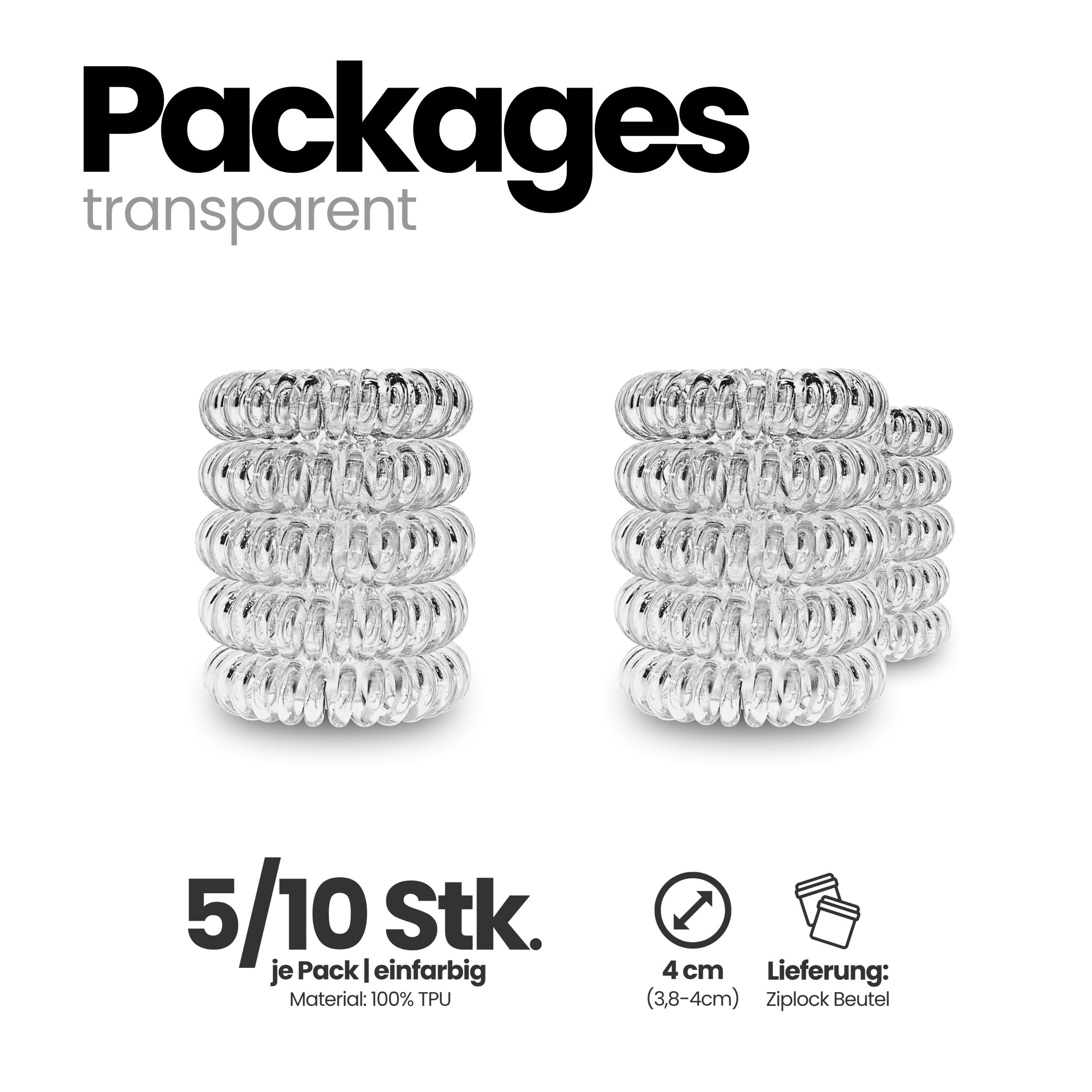Spiral Haargummi Transparent | 5er Pack - 4cm – Bild 4