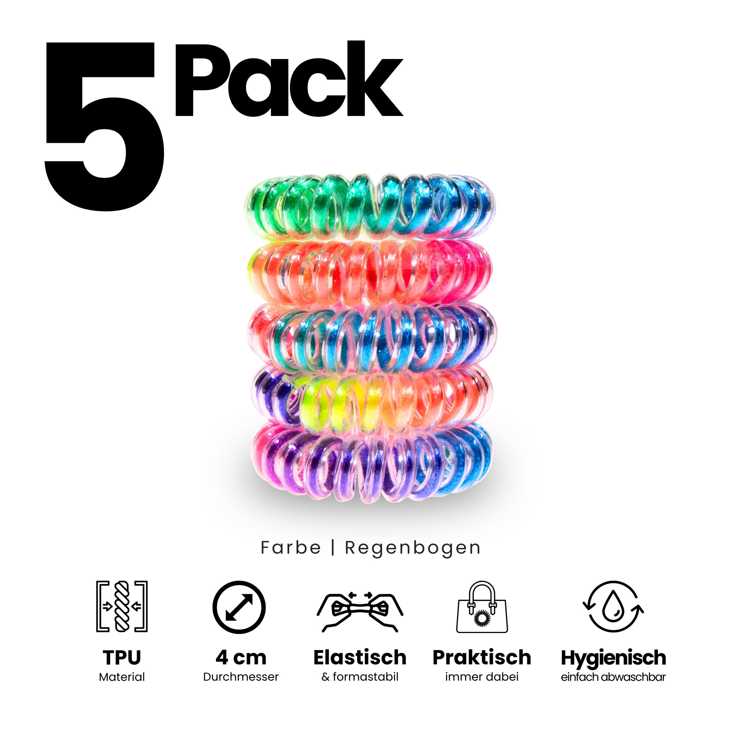 Spiral Haargummi Regenbogen | 5er Pack - 4cm – Bild 2