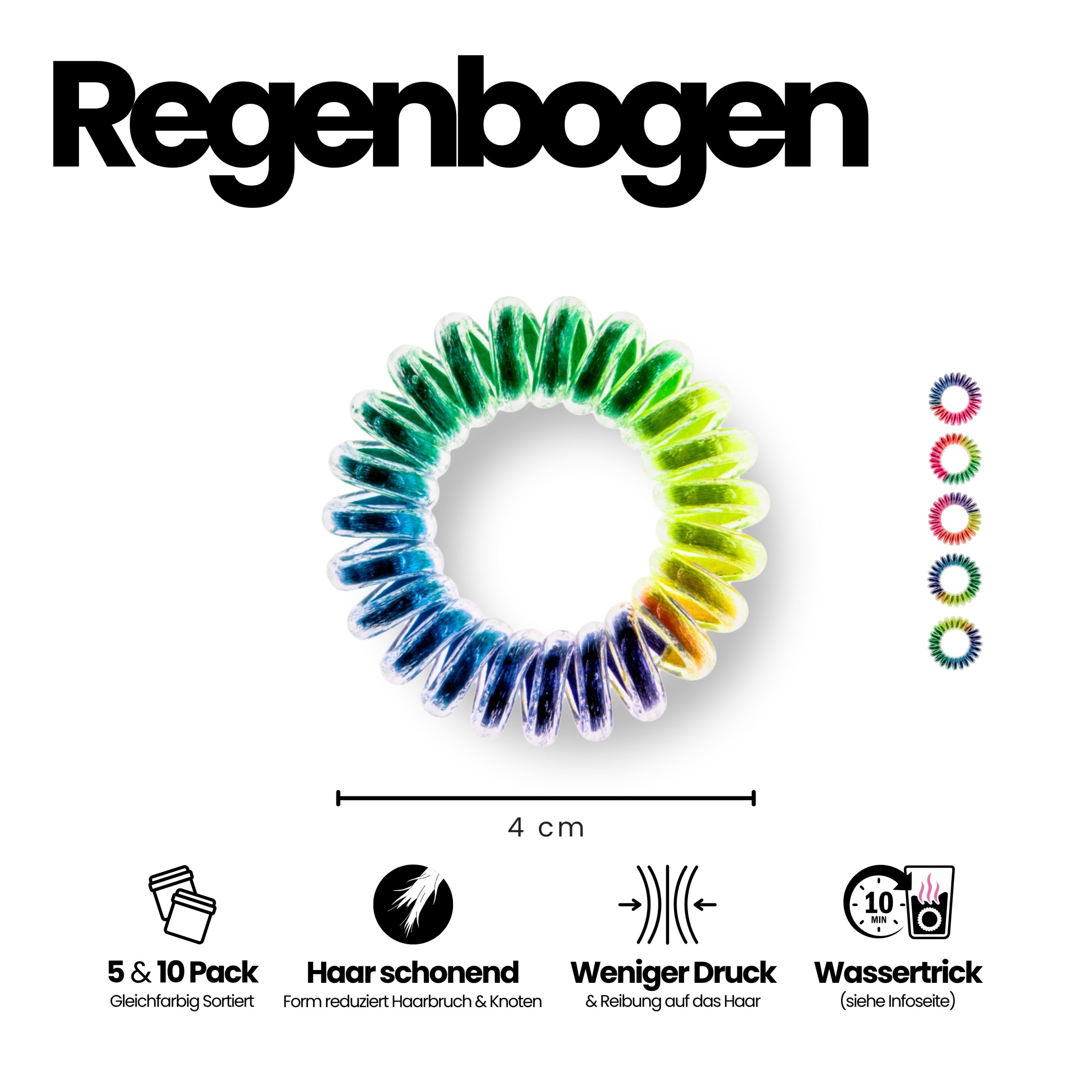 Spiral Haargummi Regenbogen | 5er Pack - 4cm – Bild 3