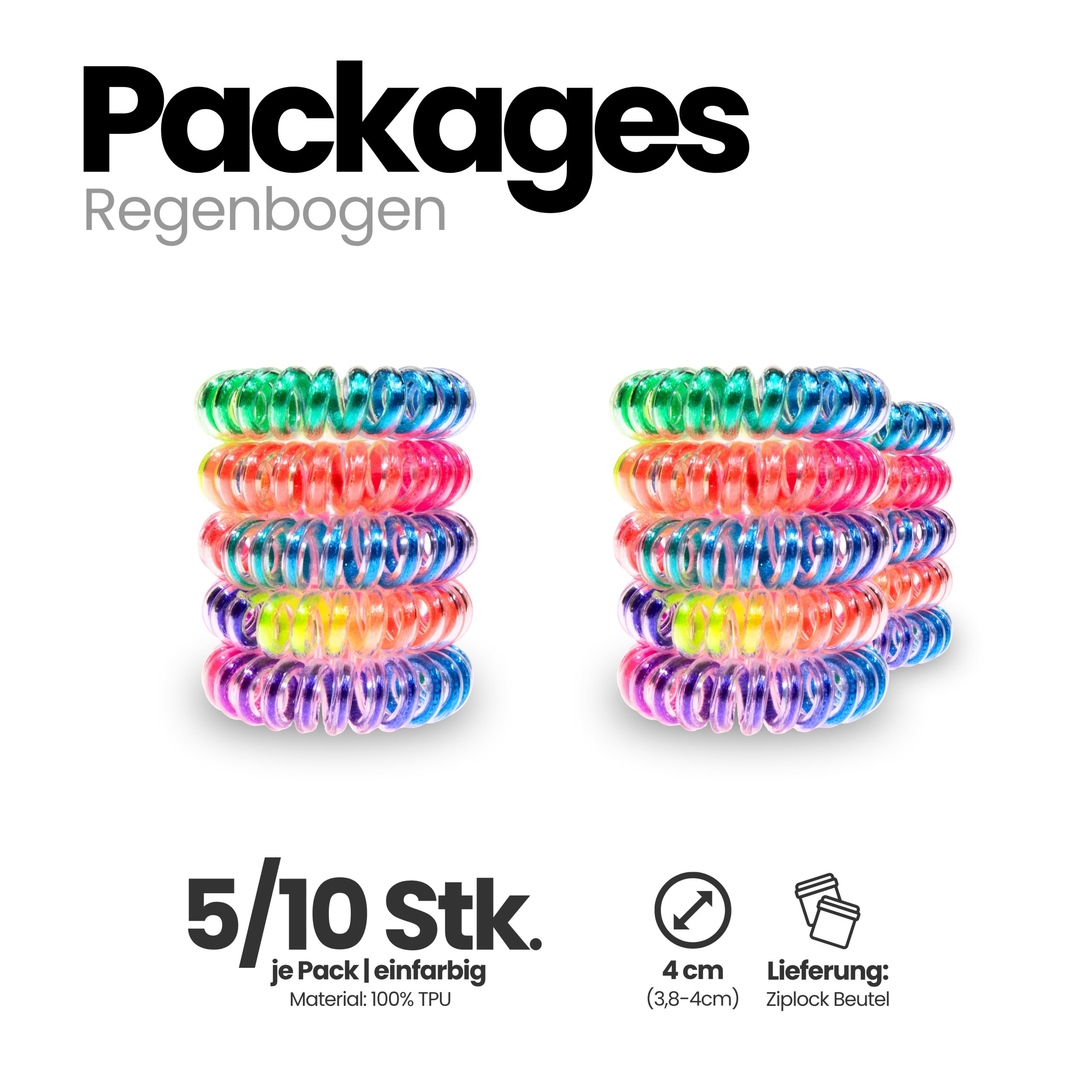 Spiral Haargummi Regenbogen | 5er Pack - 4cm – Bild 4