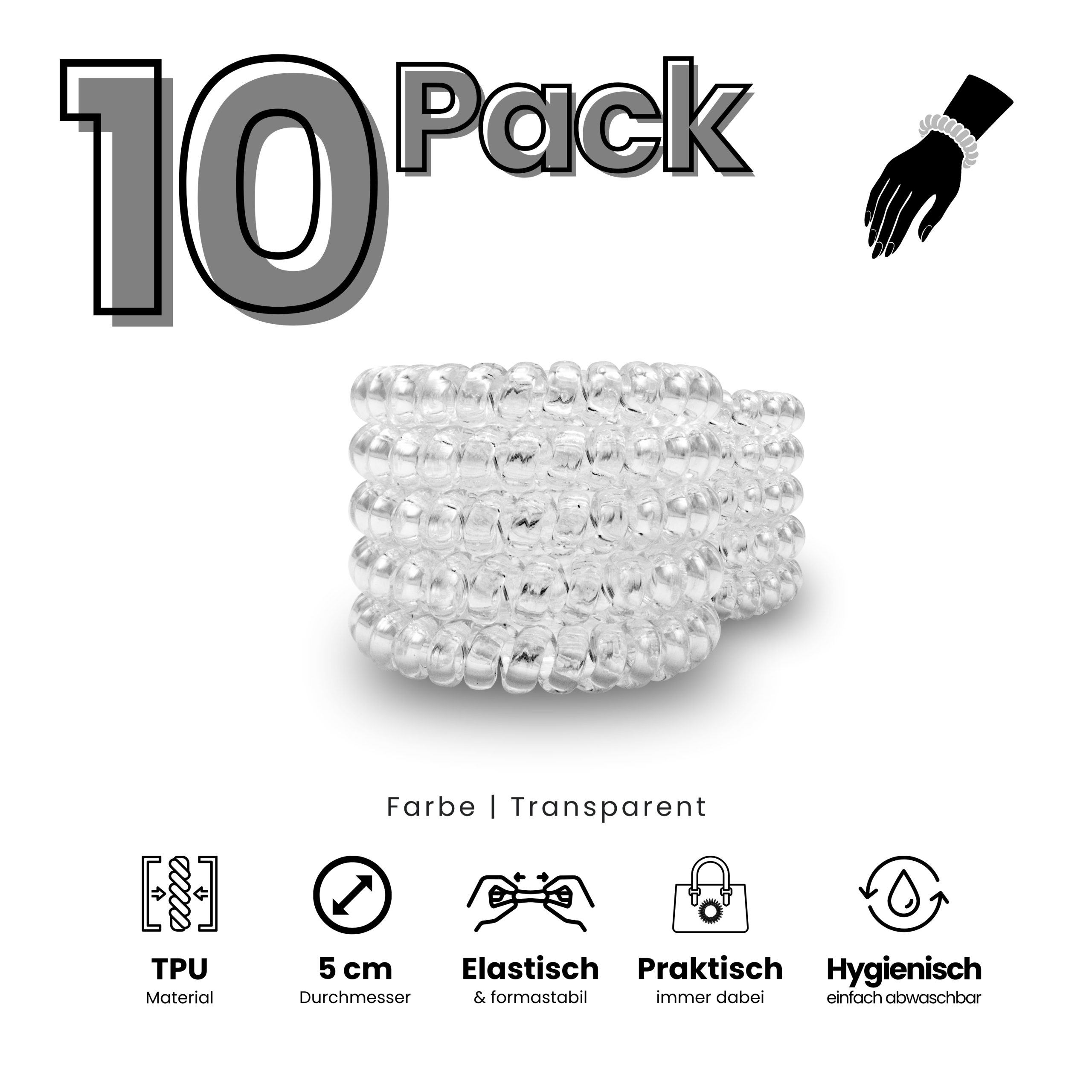 Spiral Haargummi Transparent | 10er Pack - 5cm – Bild 2