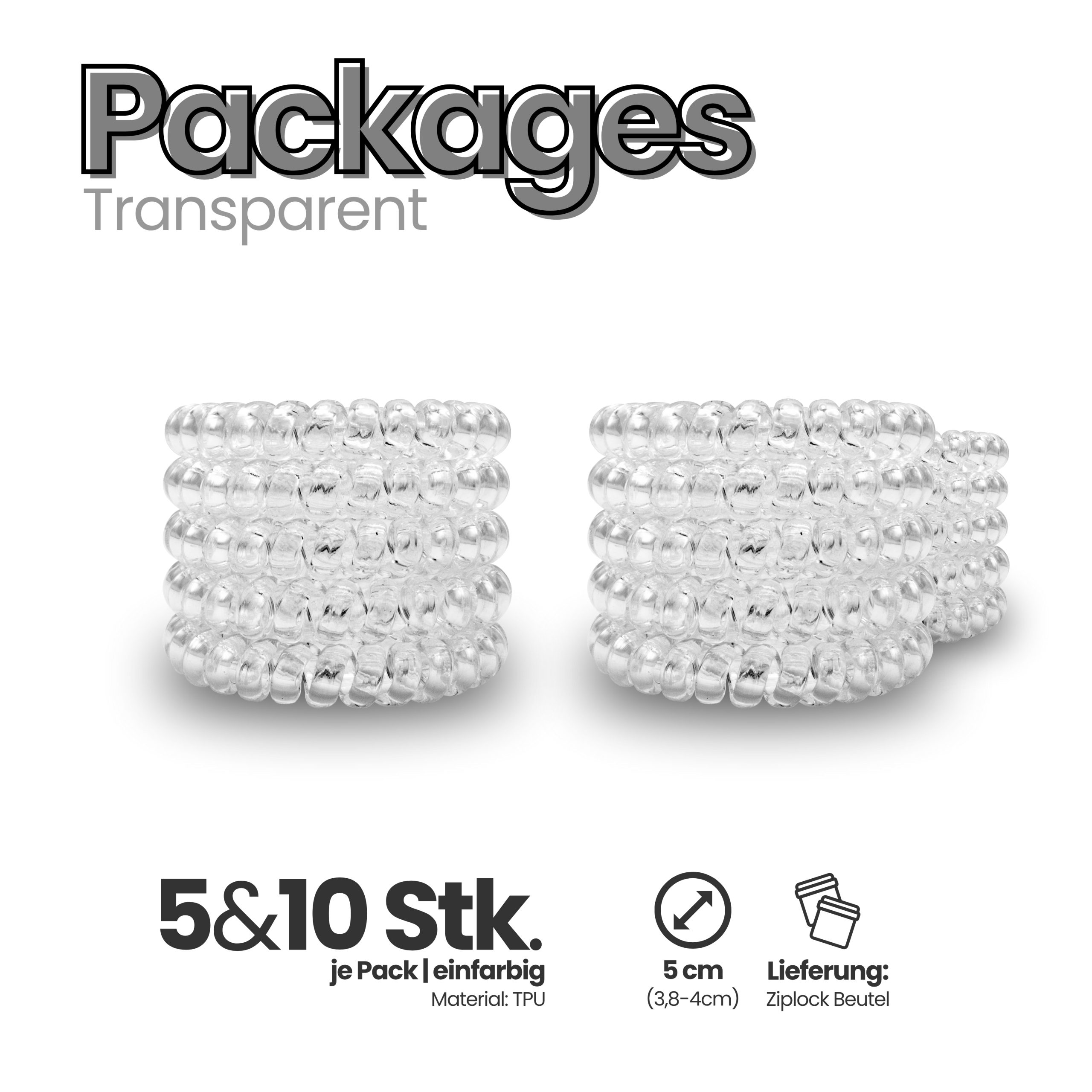 Spiral Haargummi Transparent | 5er Pack - 5cm – Bild 4