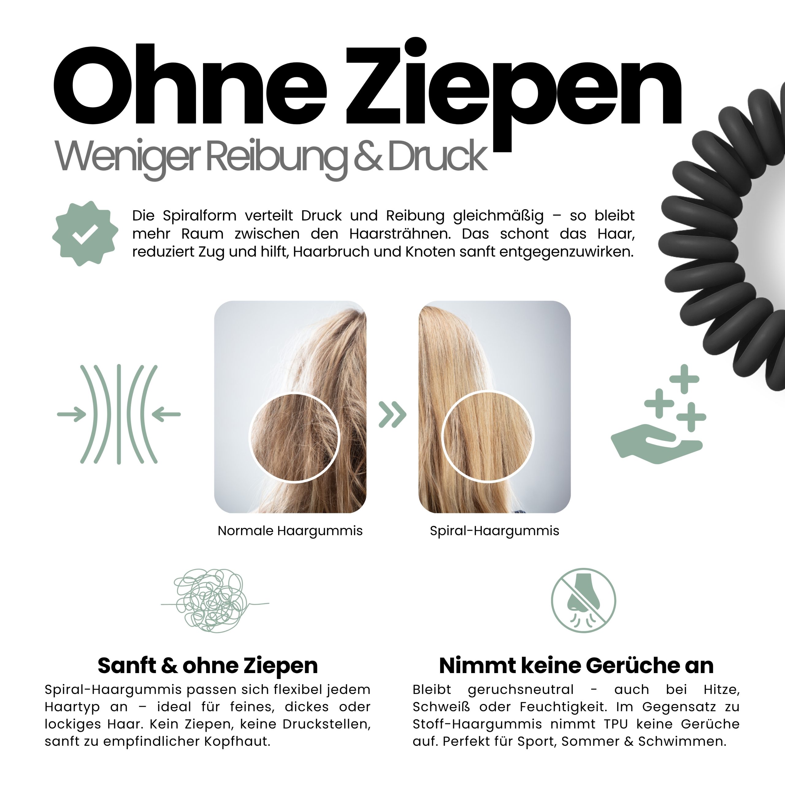 Spiral Haargummi Mattschwarz | 10er Pack - 4cm – Bild 5