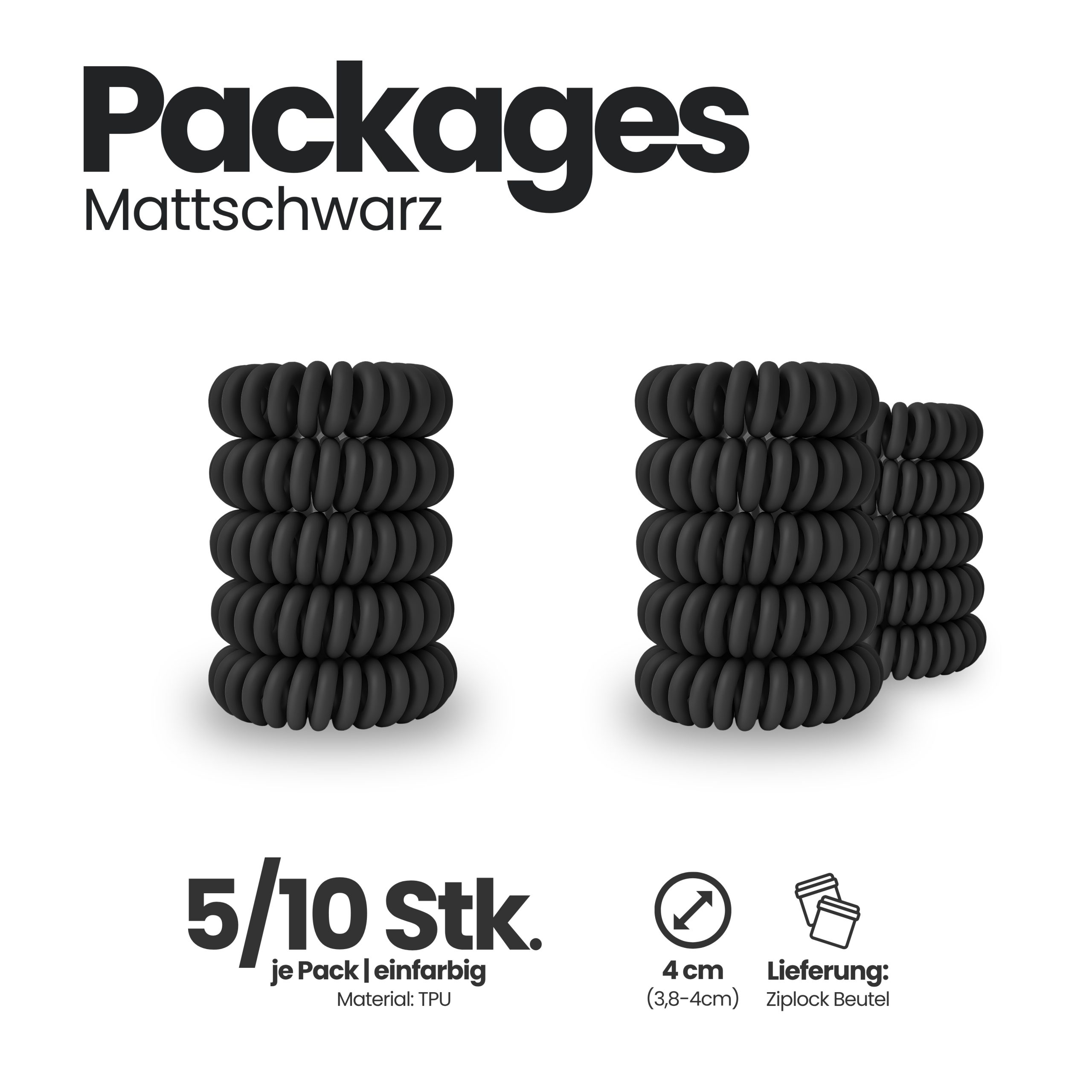 Spiral Haargummi Mattschwarz | 5er Pack - 4cm – Bild 4
