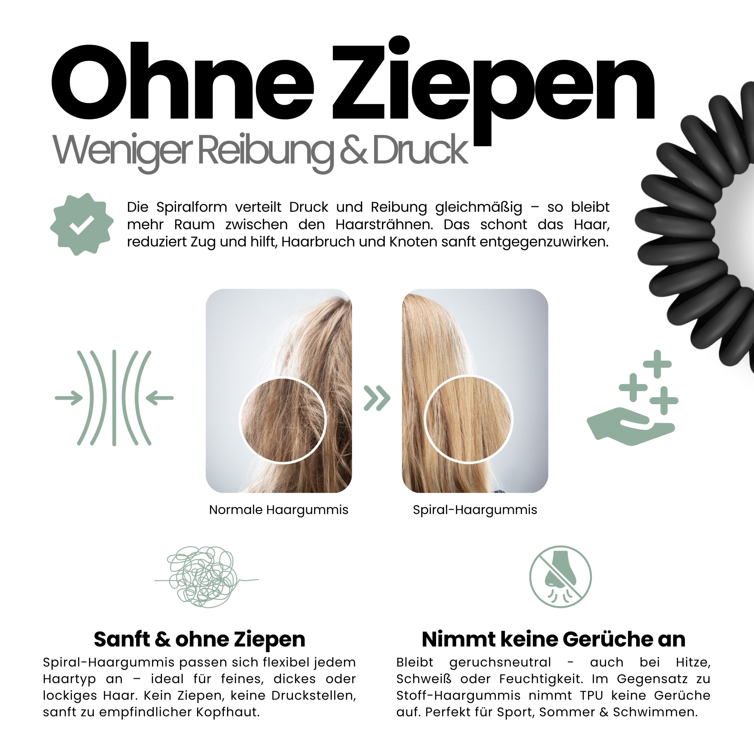Spiral Haargummi Mattschwarz | 5er Pack - 4cm – Bild 5