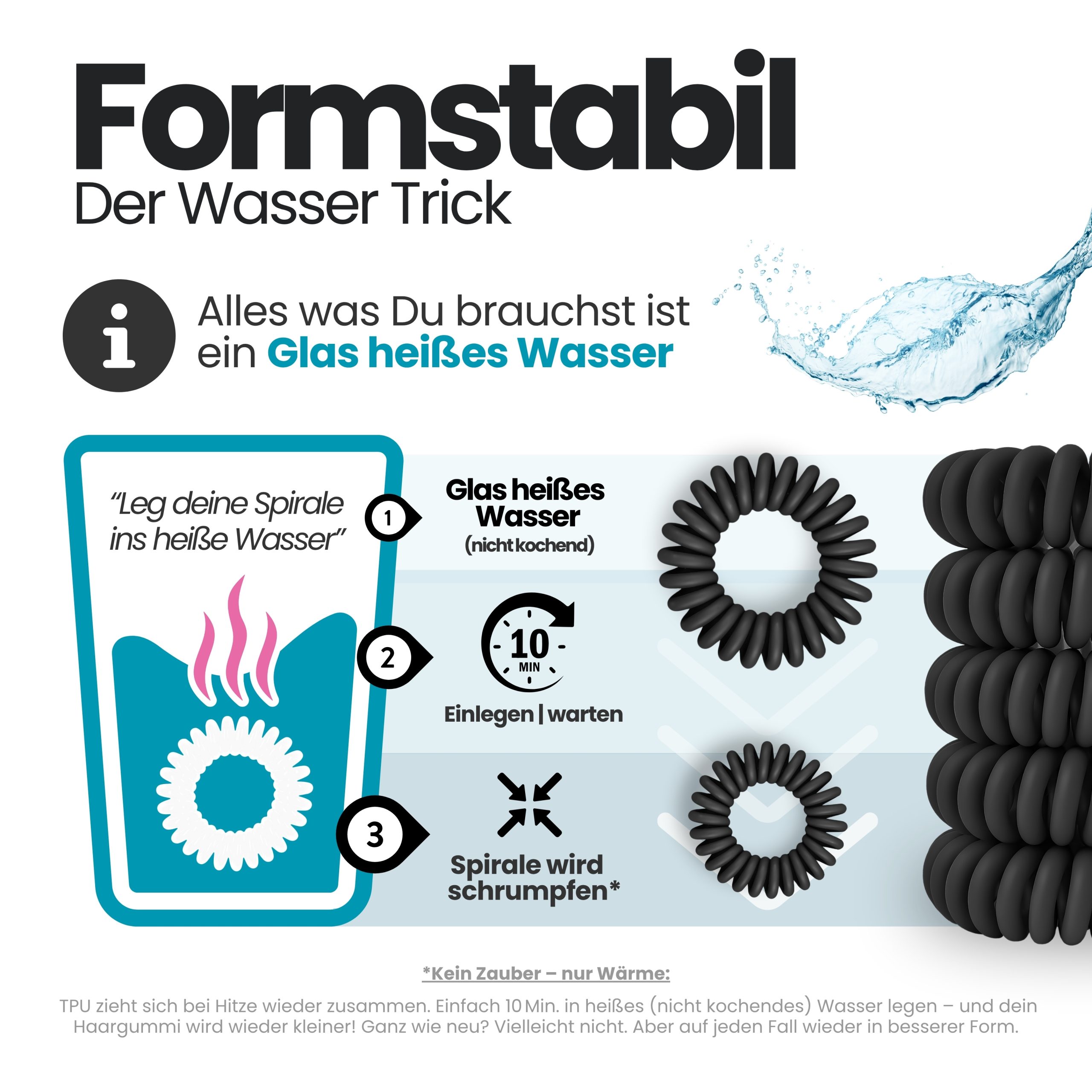 Spiral Haargummi Mattschwarz | 5er Pack - 4cm – Bild 6