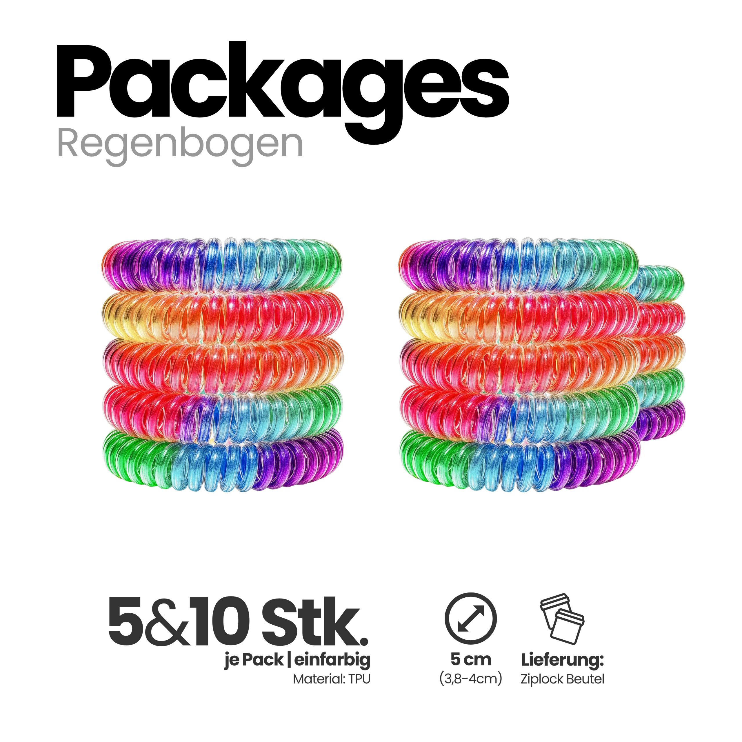 Spiral Haargummi Regenbogen | 10er Pack - 5cm – Bild 4