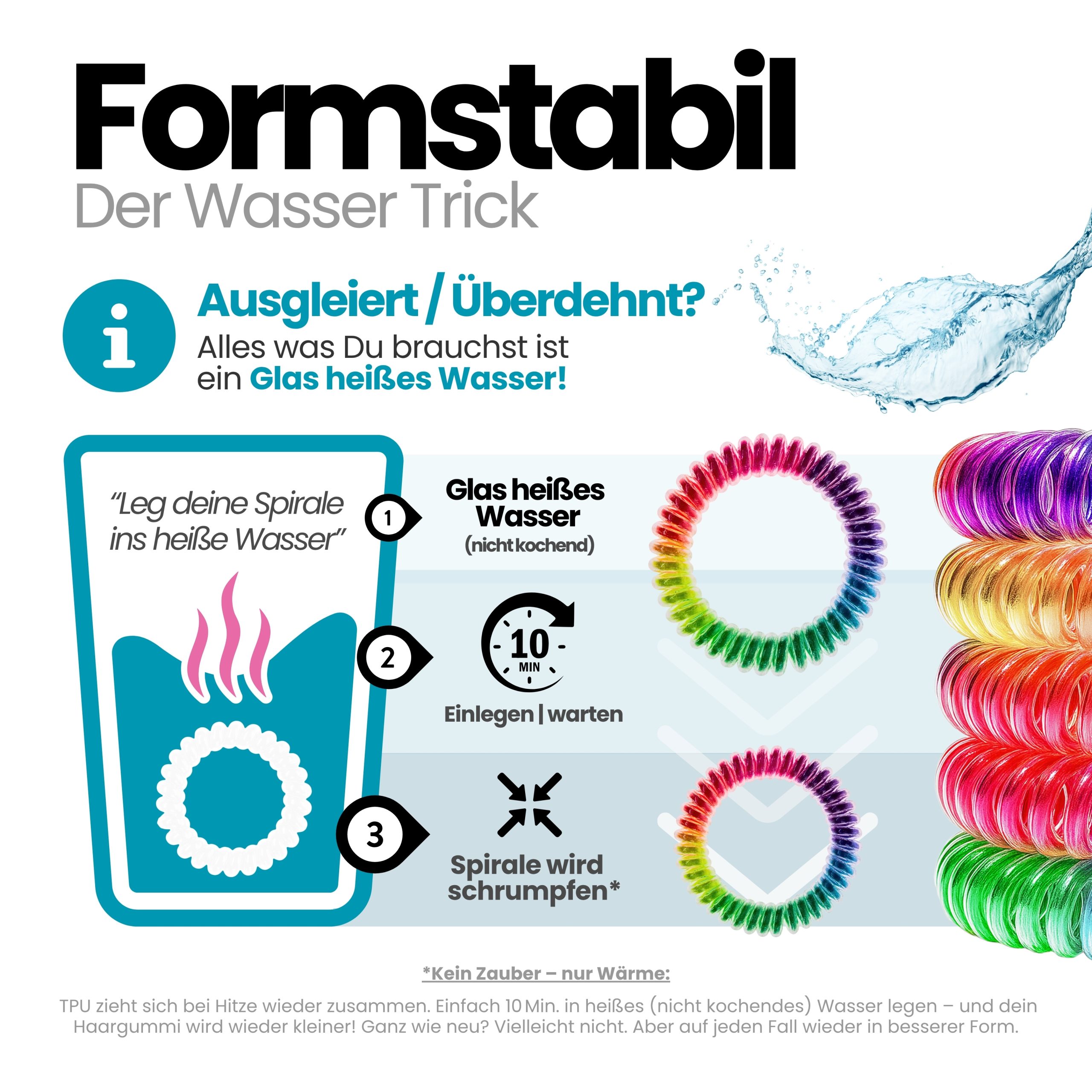 Spiral Haargummi Regenbogen | 10er Pack - 5cm – Bild 6