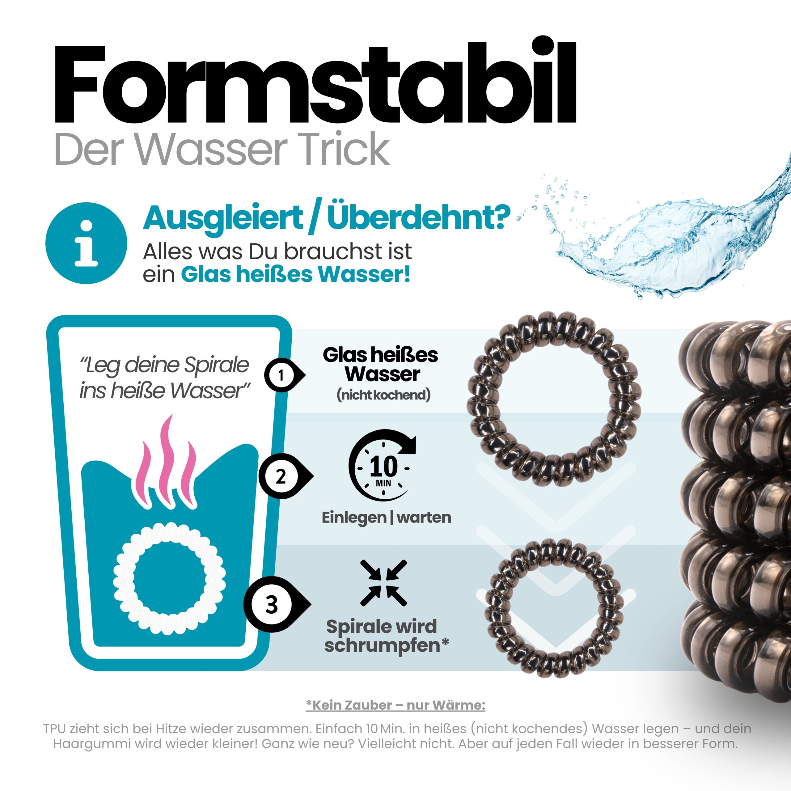 Spiral Haargummi Anthrazit | 10er Pack - 5cm – Bild 6