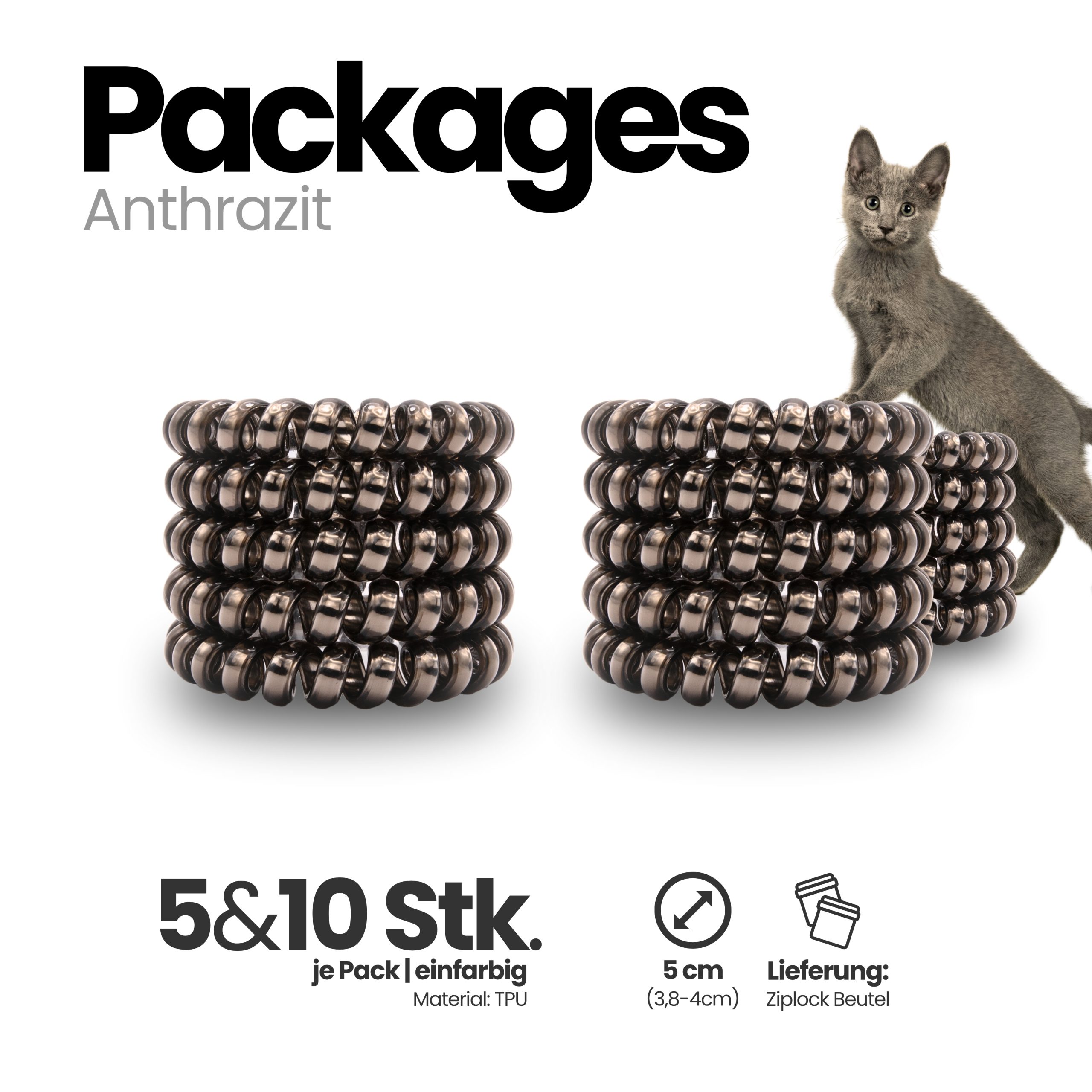 Spiral Haargummi Anthrazit | 5er Pack - 5cm – Bild 4