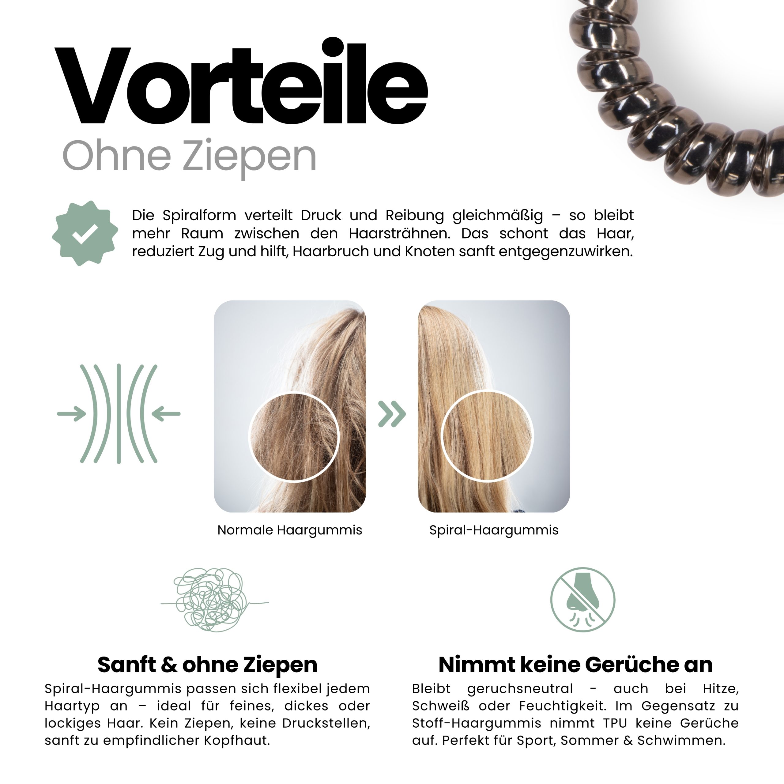 Spiral Haargummi Anthrazit | 5er Pack - 5cm – Bild 5