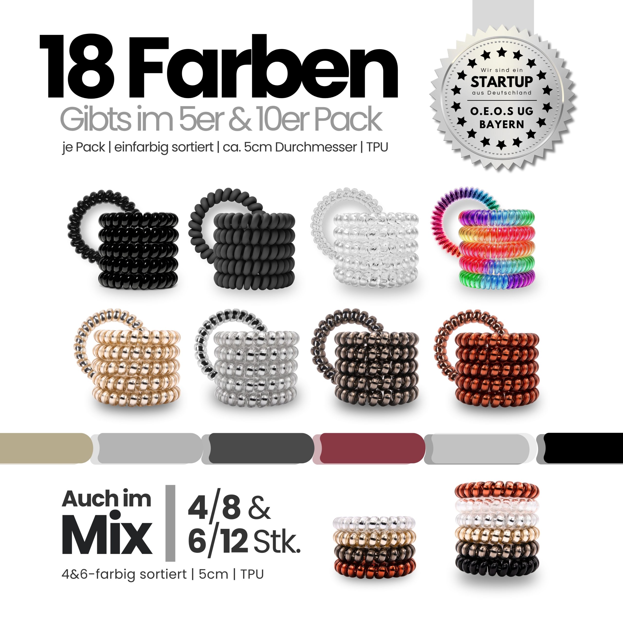 Spiral Haargummi Anthrazit | 5er Pack - 5cm – Bild 7