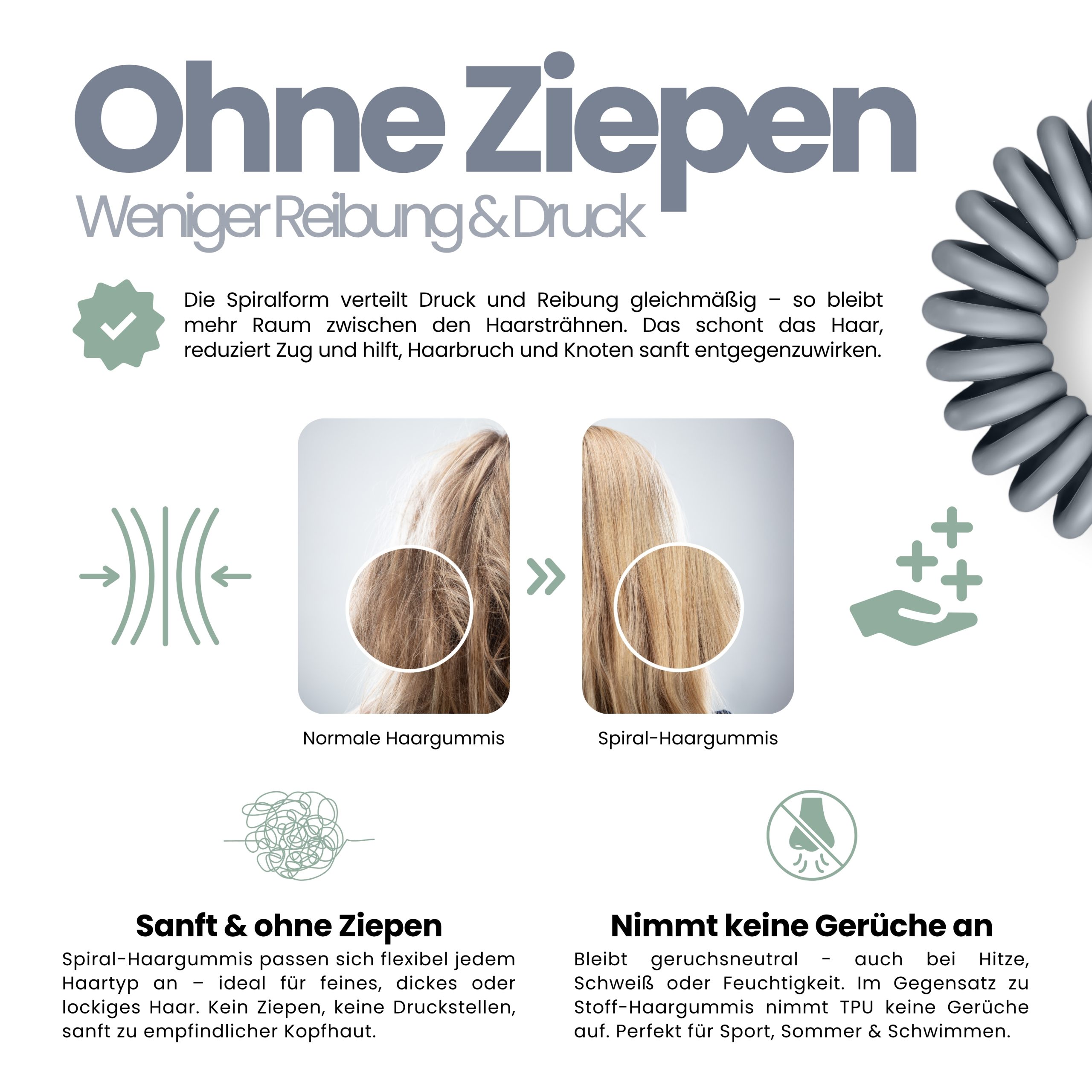 Spiral Haargummi Dunkelgrau | 10er Pack - 4cm – Bild 5