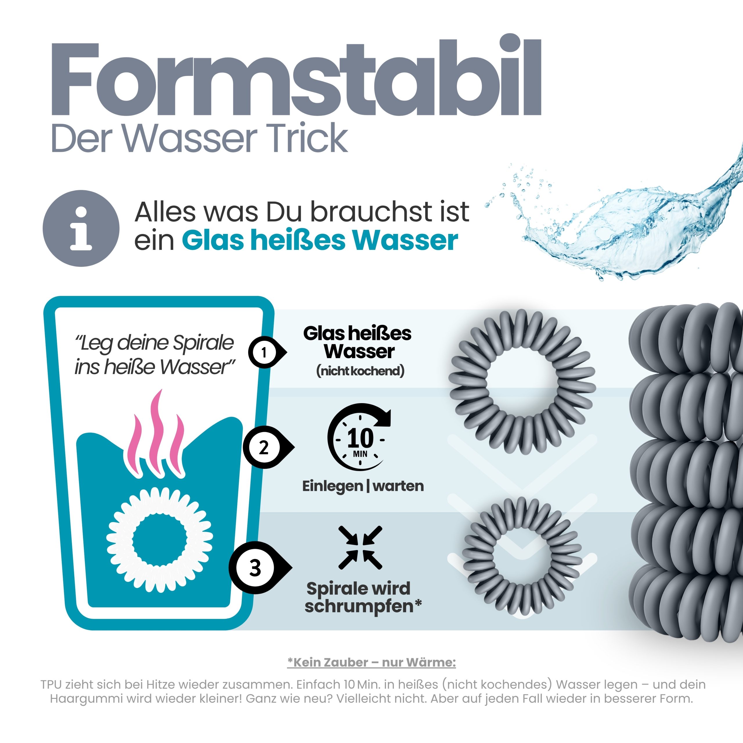 Spiral Haargummi Dunkelgrau | 5er Pack - 4cm – Bild 6