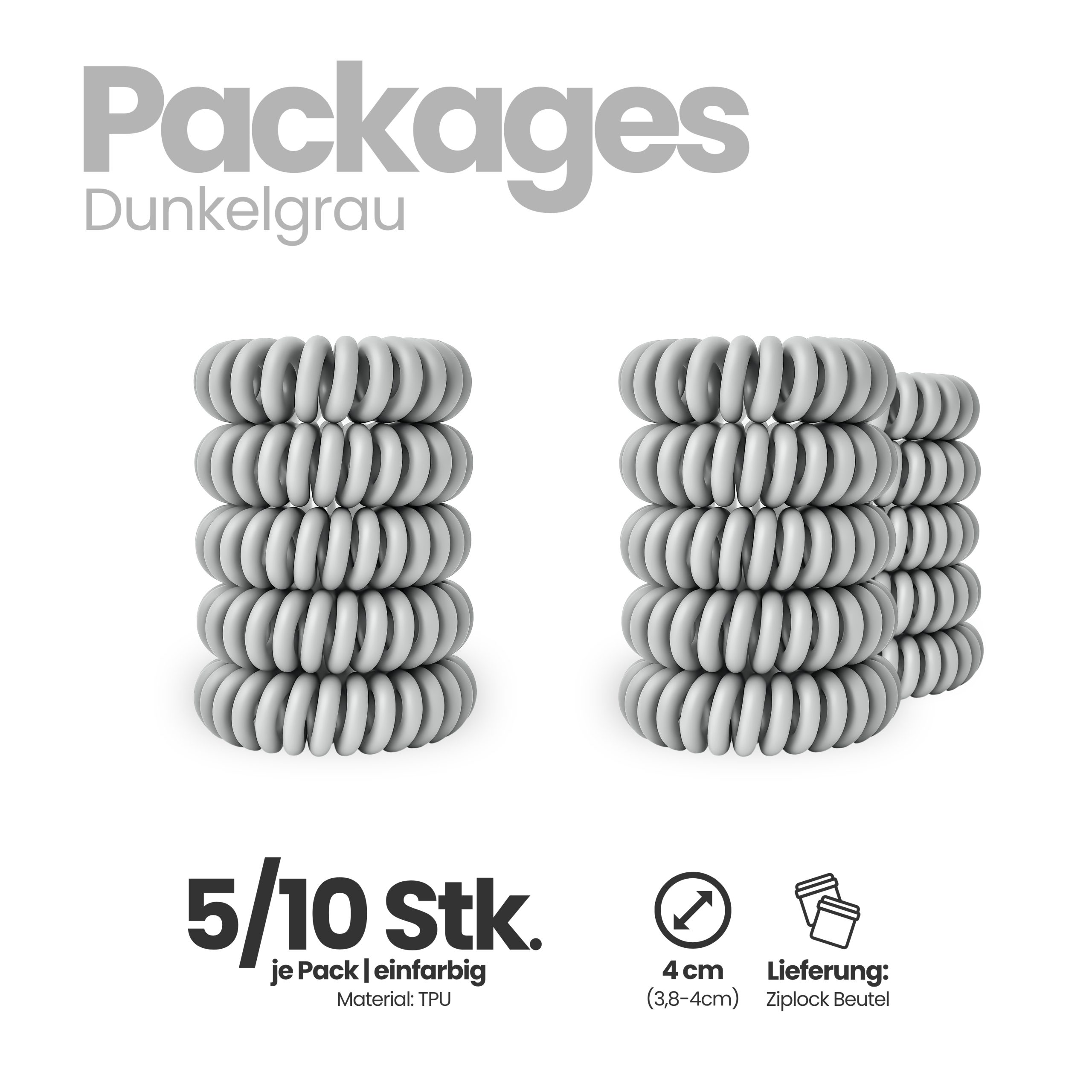 Spiral Haargummi Hellgrau | 10er Pack - 4cm – Bild 4