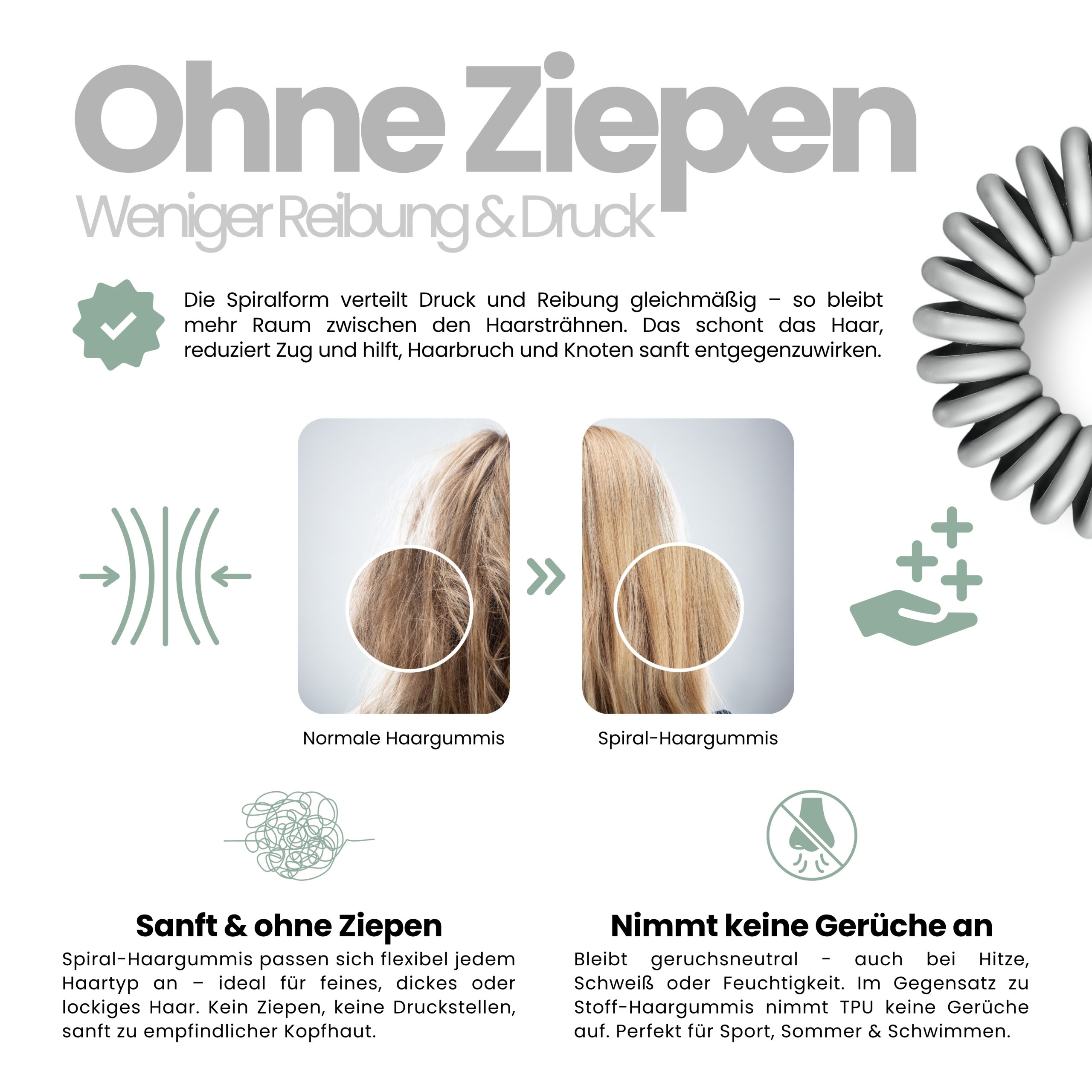 Spiral Haargummi Hellgrau | 10er Pack - 4cm – Bild 5