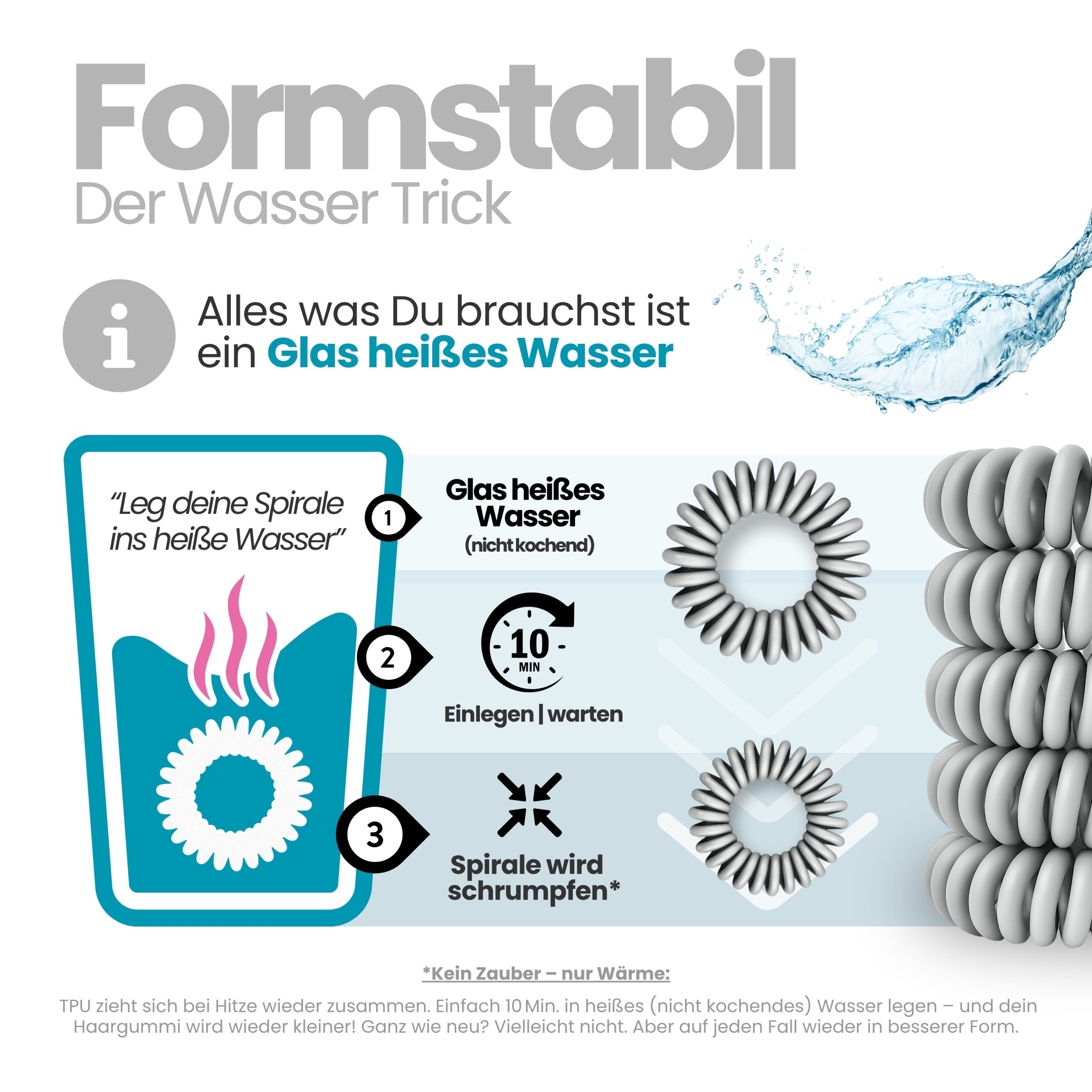 Spiral Haargummi Hellgrau | 10er Pack - 4cm – Bild 6