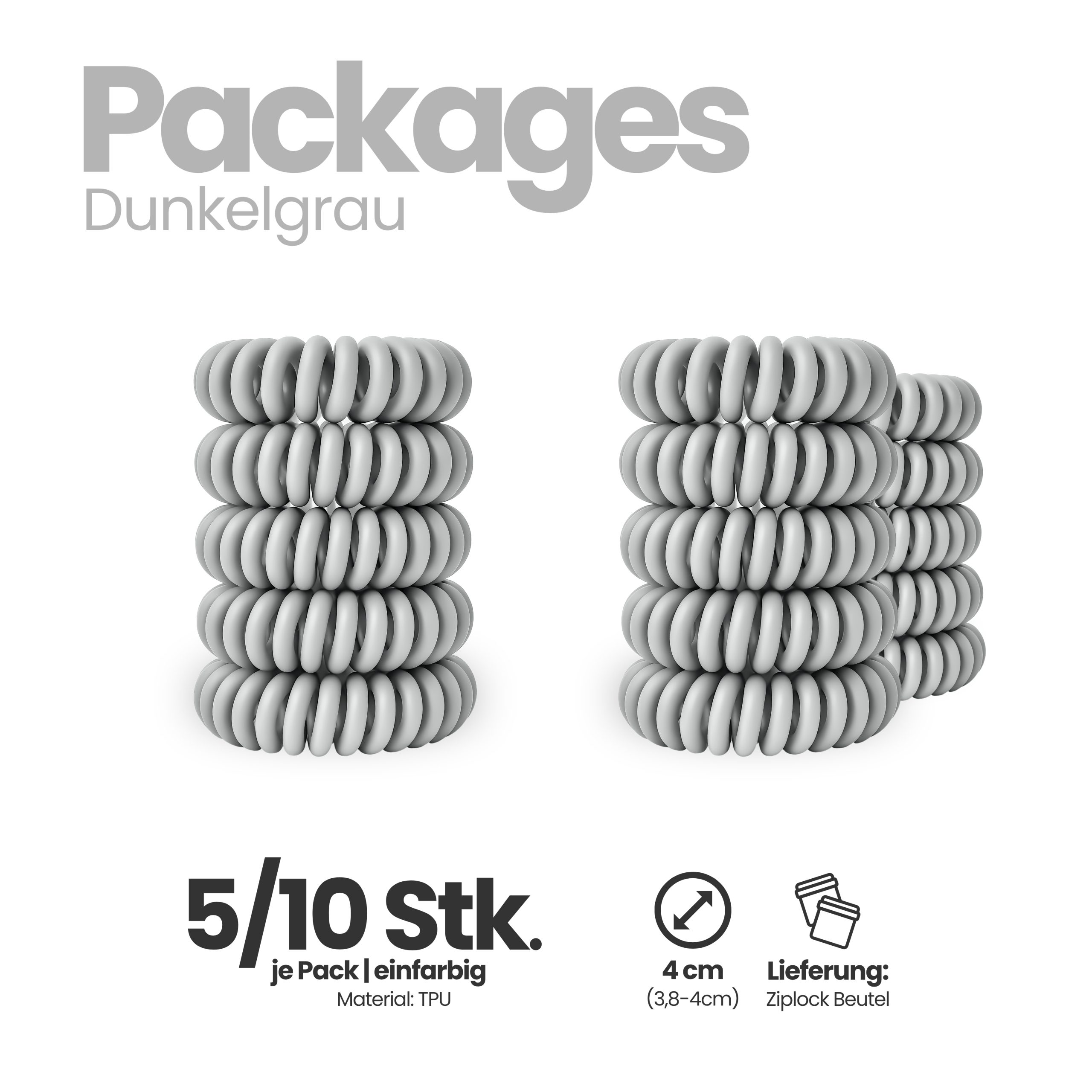 Spiral Haargummi Hellgrau | 5er Pack - 4cm – Bild 4