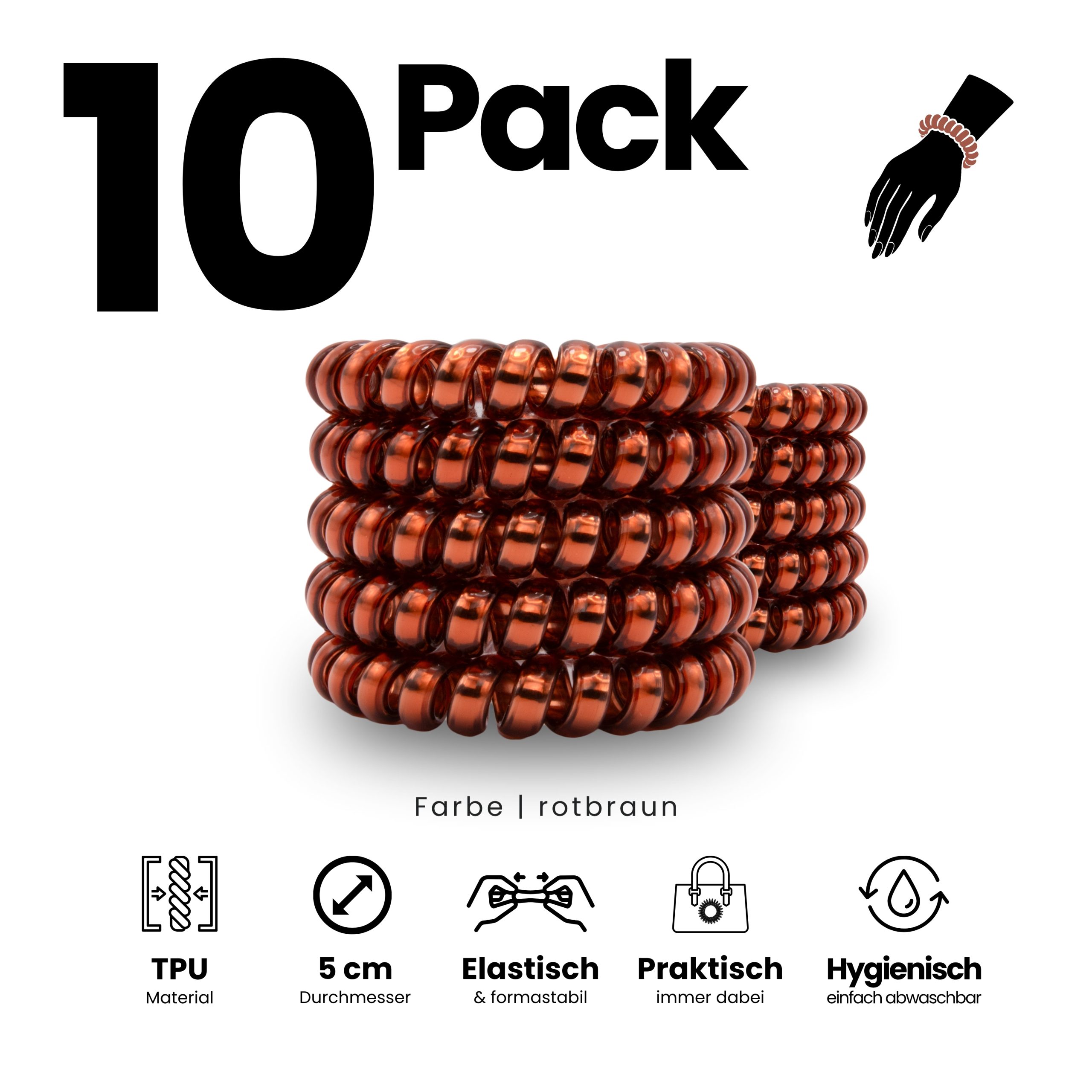 Spiral Haargummi Rot-Braun | 10er Pack - 5cm – Bild 2