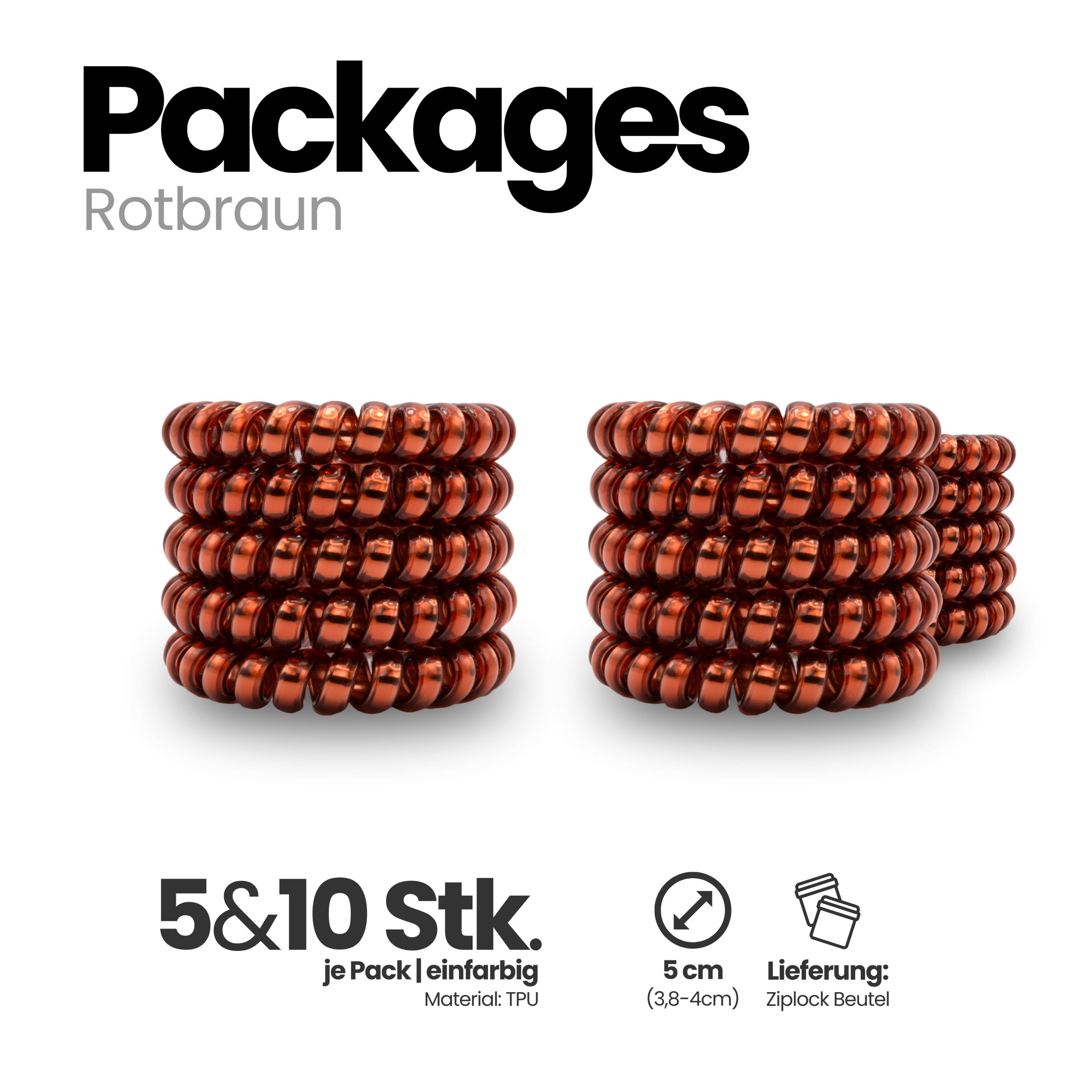 Spiral Haargummi Rot-Braun | 10er Pack - 5cm – Bild 4