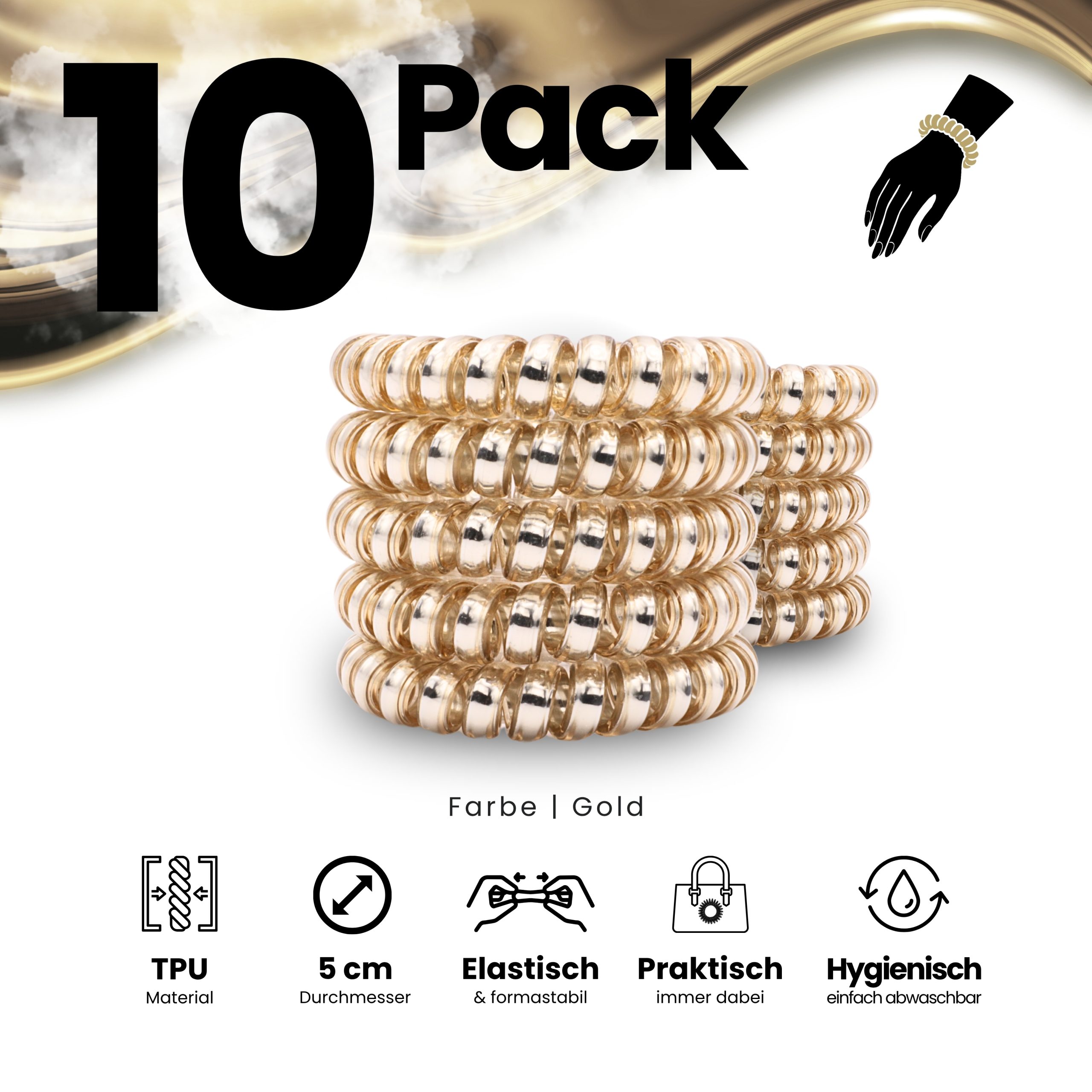 Spiral Haargummi Gold | 10er Pack - 5cm – Bild 2
