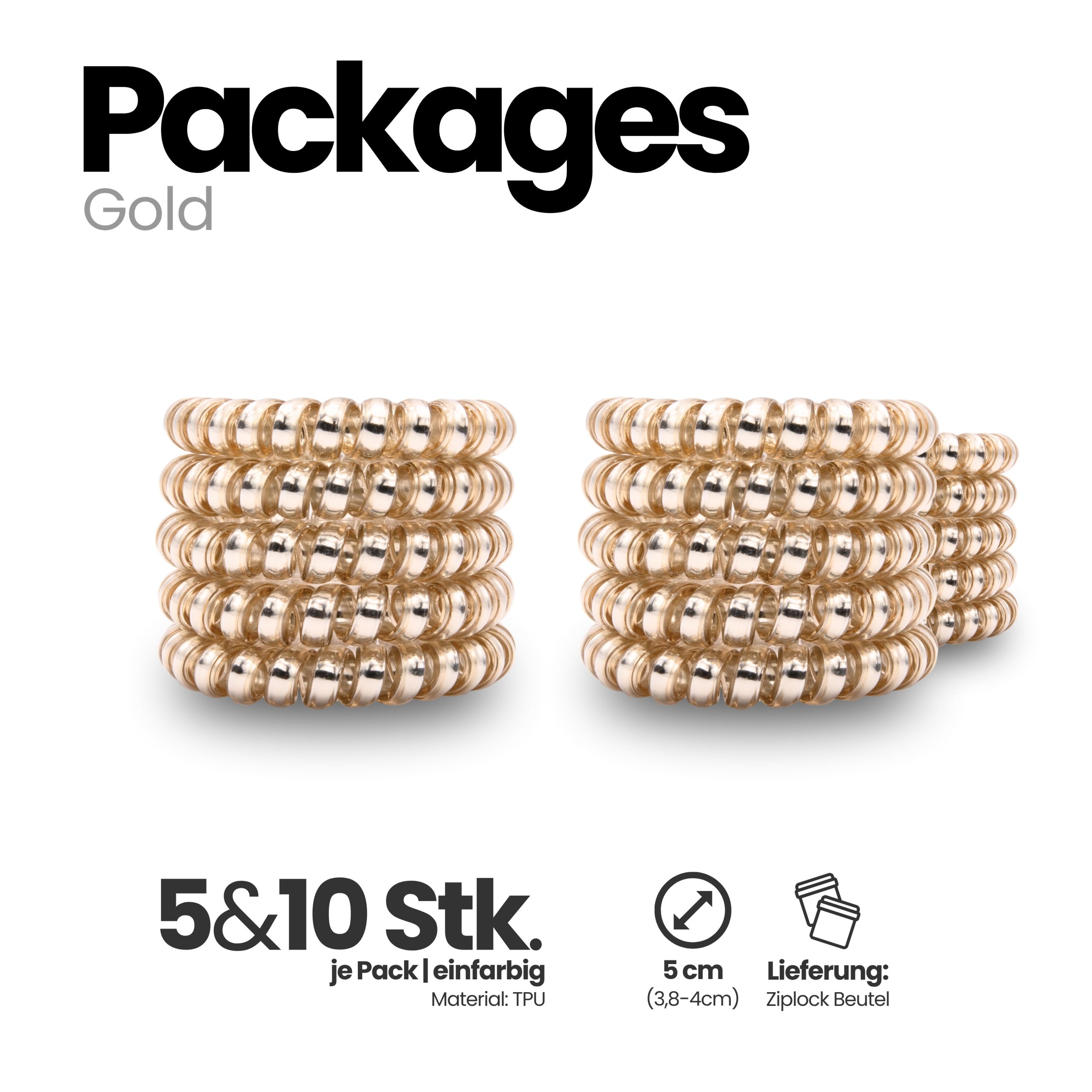 Spiral Haargummi Gold | 10er Pack - 5cm – Bild 4