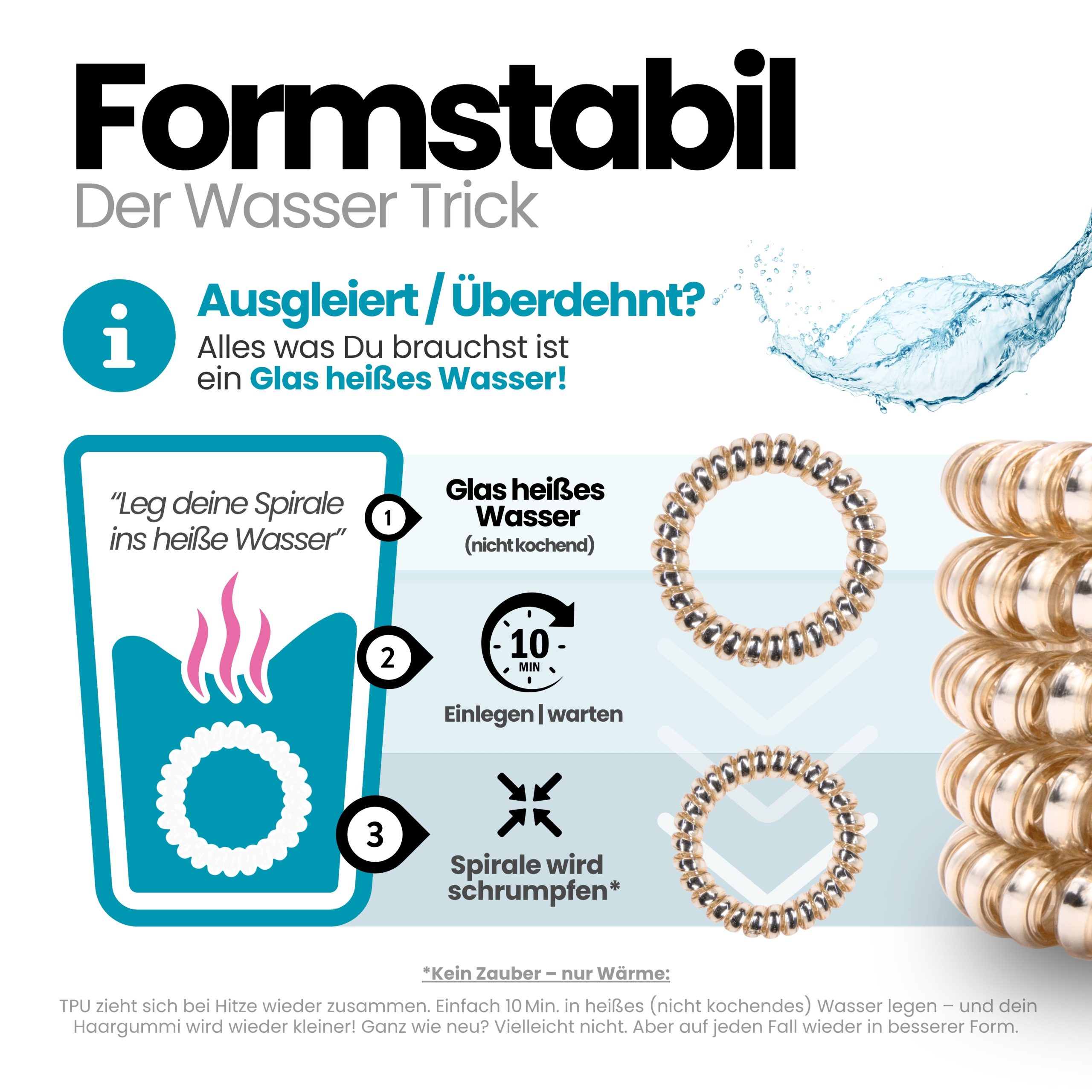 Spiral Haargummi Gold | 10er Pack - 5cm – Bild 6