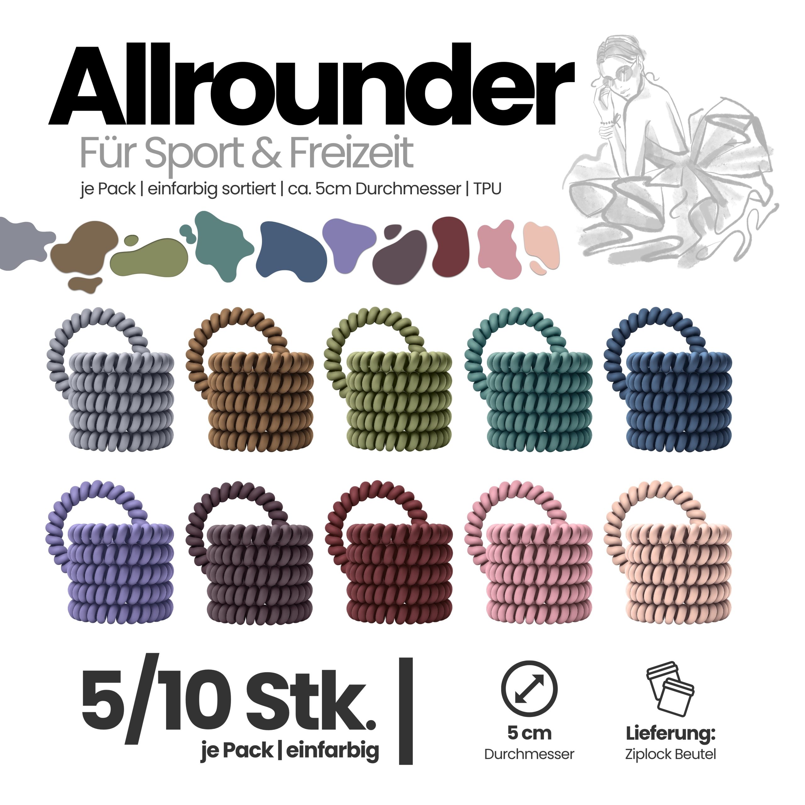 Spiral Haargummi Gold | 10er Pack - 5cm – Bild 8