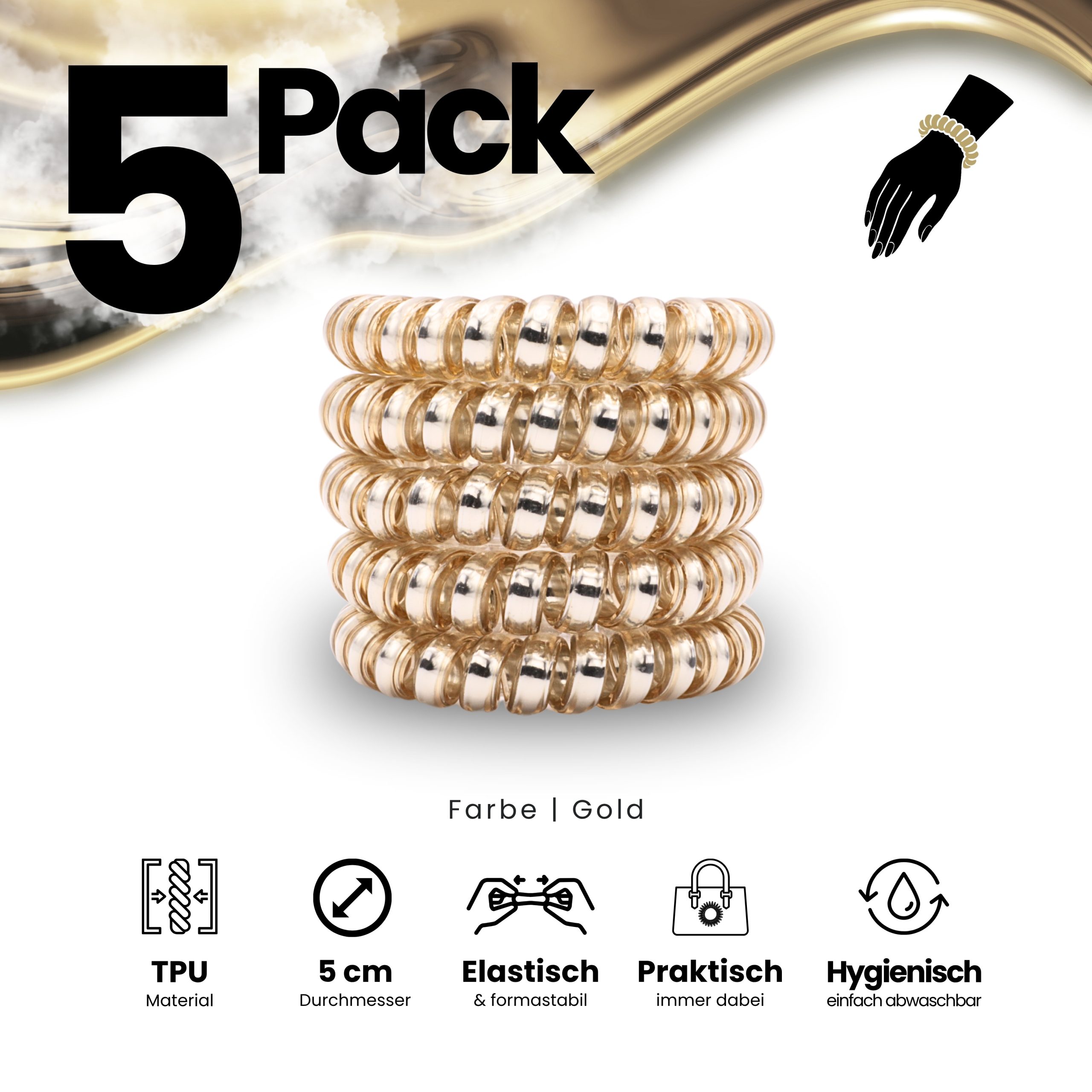 Spiral Haargummi Gold | 5er Pack - 5cm – Bild 2