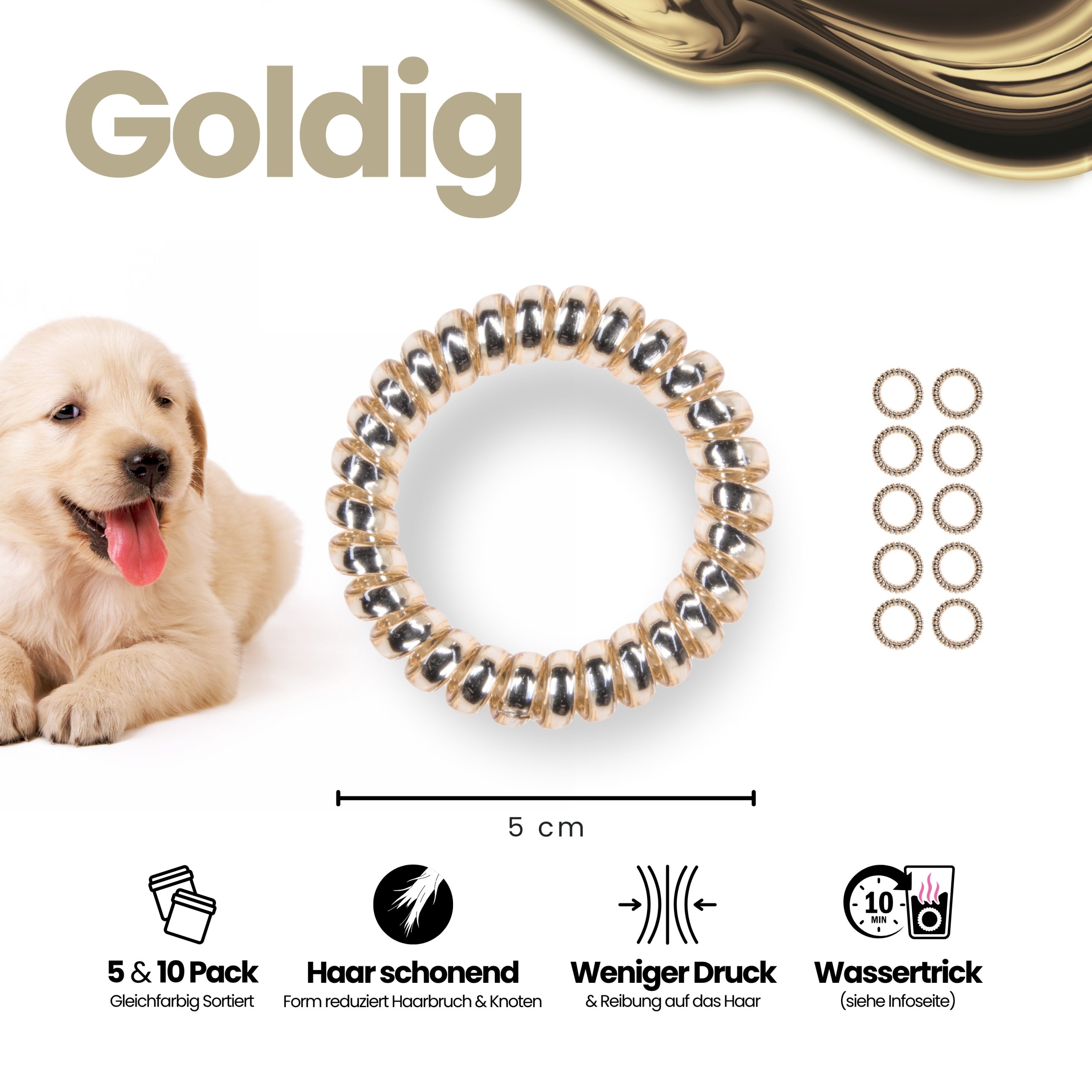 Spiral Haargummi Gold | 5er Pack - 5cm – Bild 3