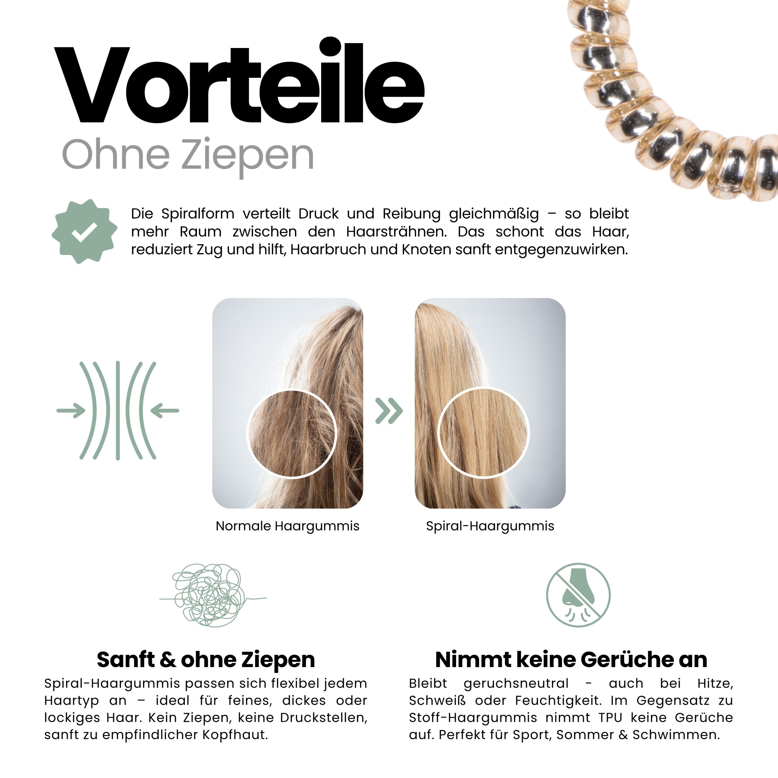 Spiral Haargummi Gold | 5er Pack - 5cm – Bild 5