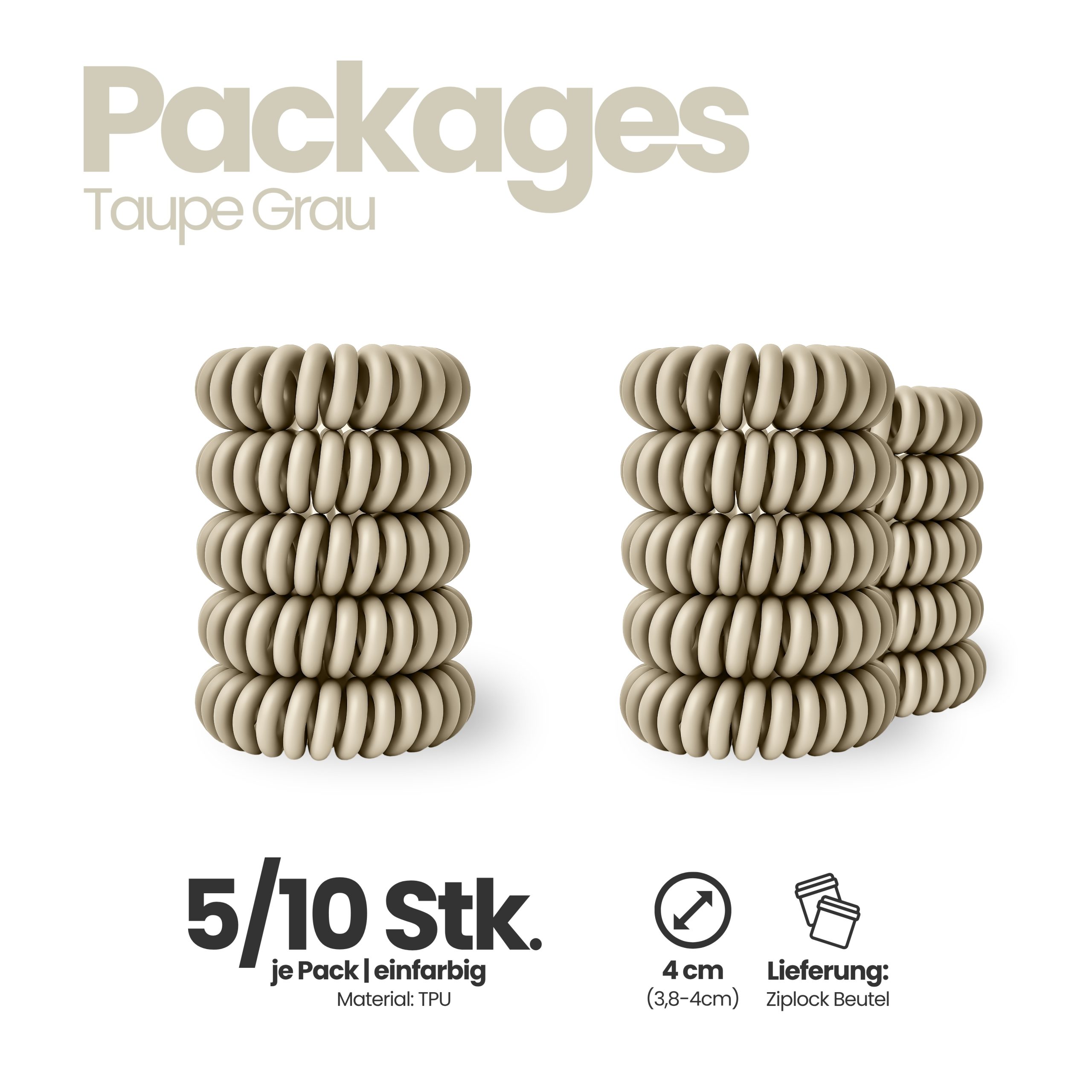Spiral Haargummi Taupe | 10er Pack - 4cm – Bild 4