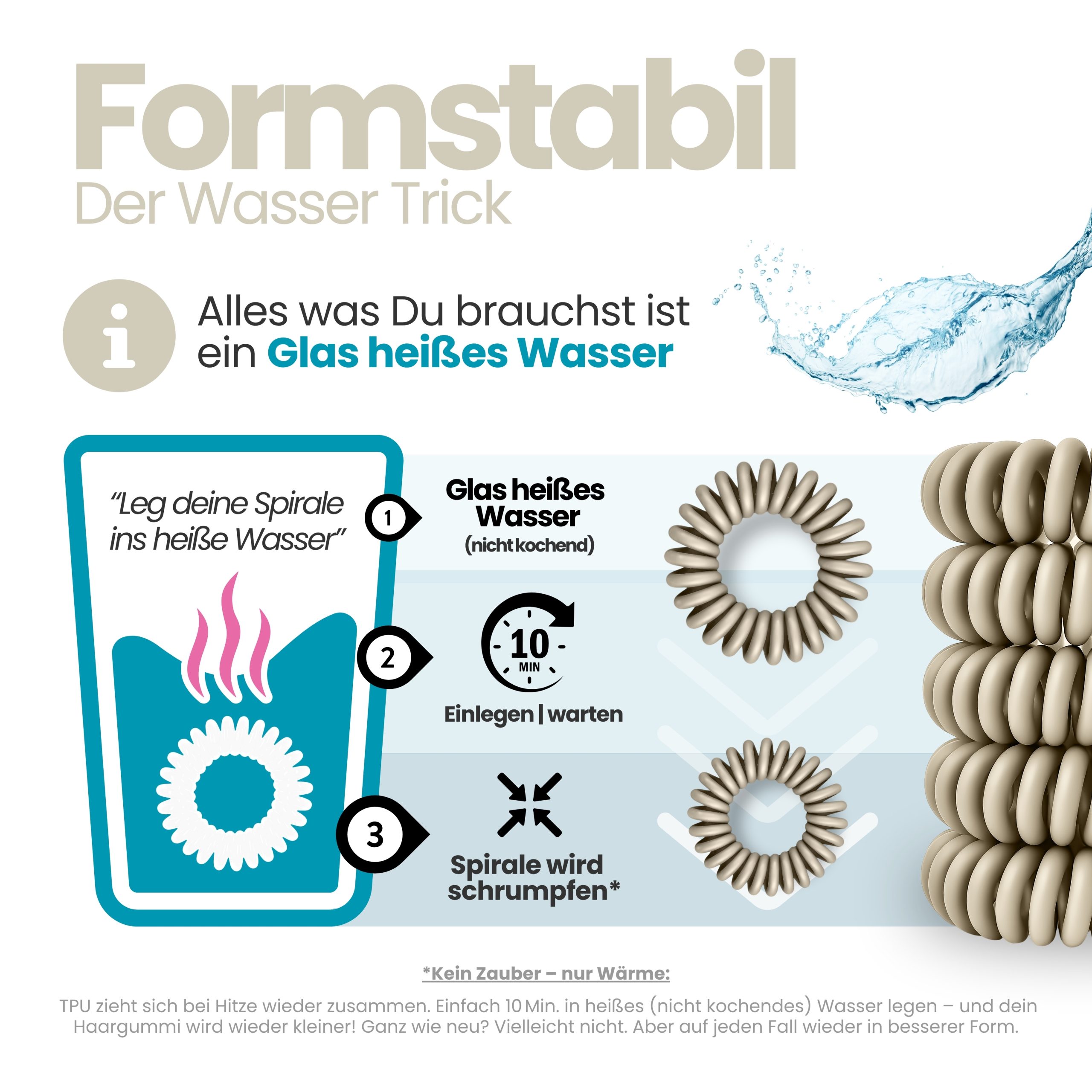 Spiral Haargummi Taupe | 10er Pack - 4cm – Bild 6