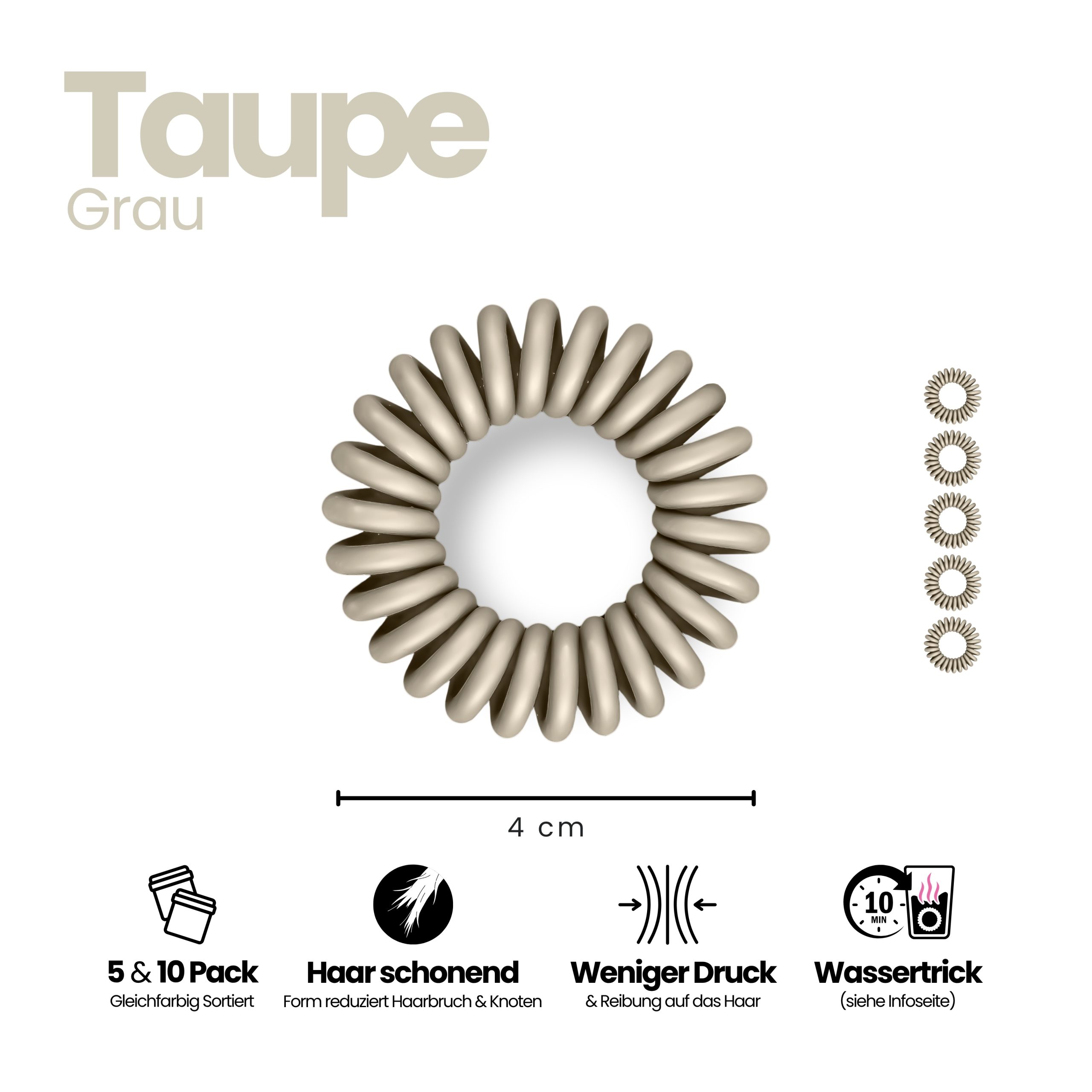 Spiral Haargummi Taupe | 5er Pack - 4cm – Bild 3