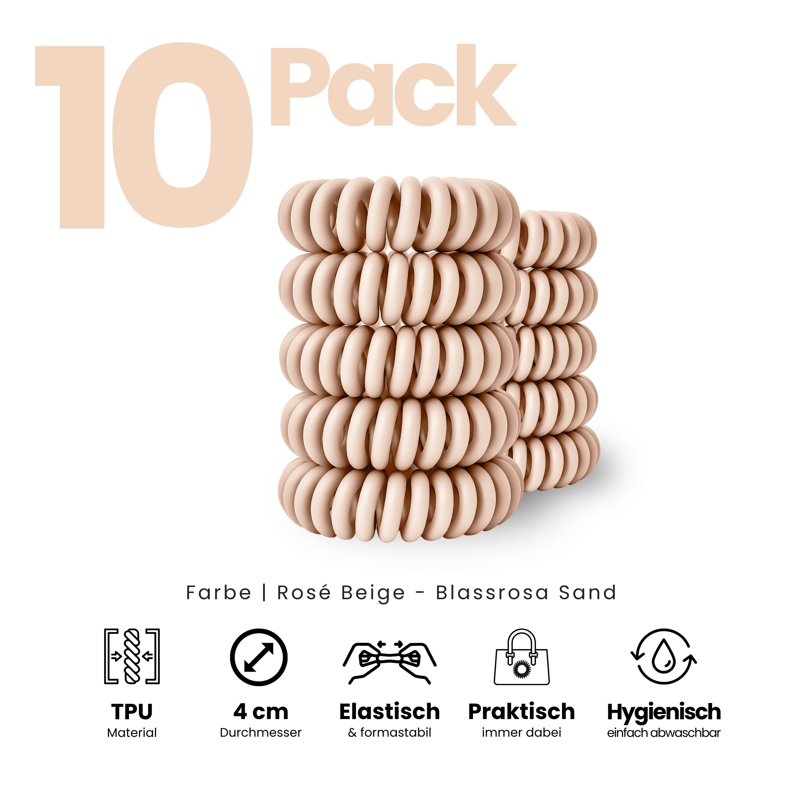 Spiral Haargummi Rosé Beige | 10er Pack - 4cm – Bild 2