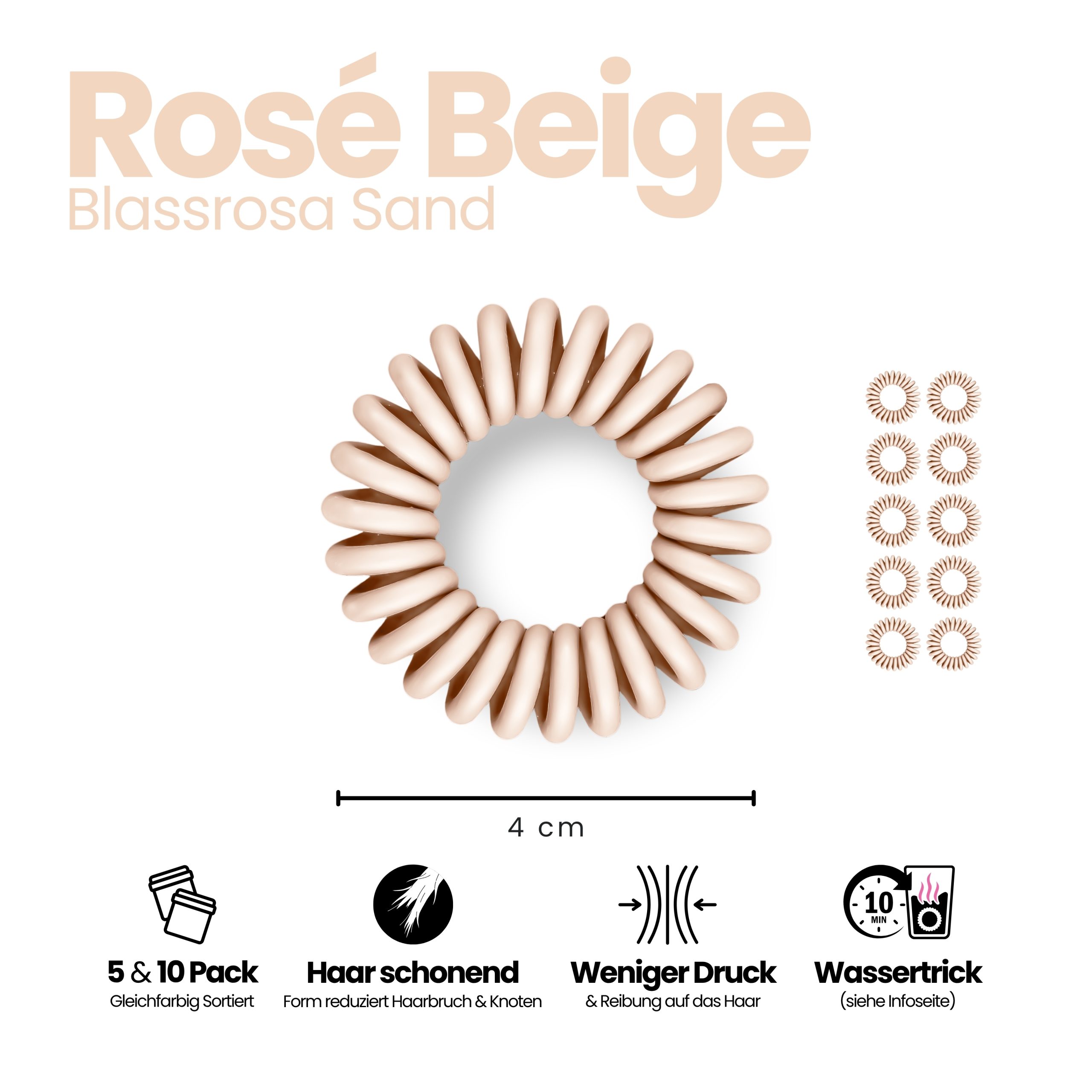 Spiral Haargummi Rosé Beige | 10er Pack - 4cm – Bild 3